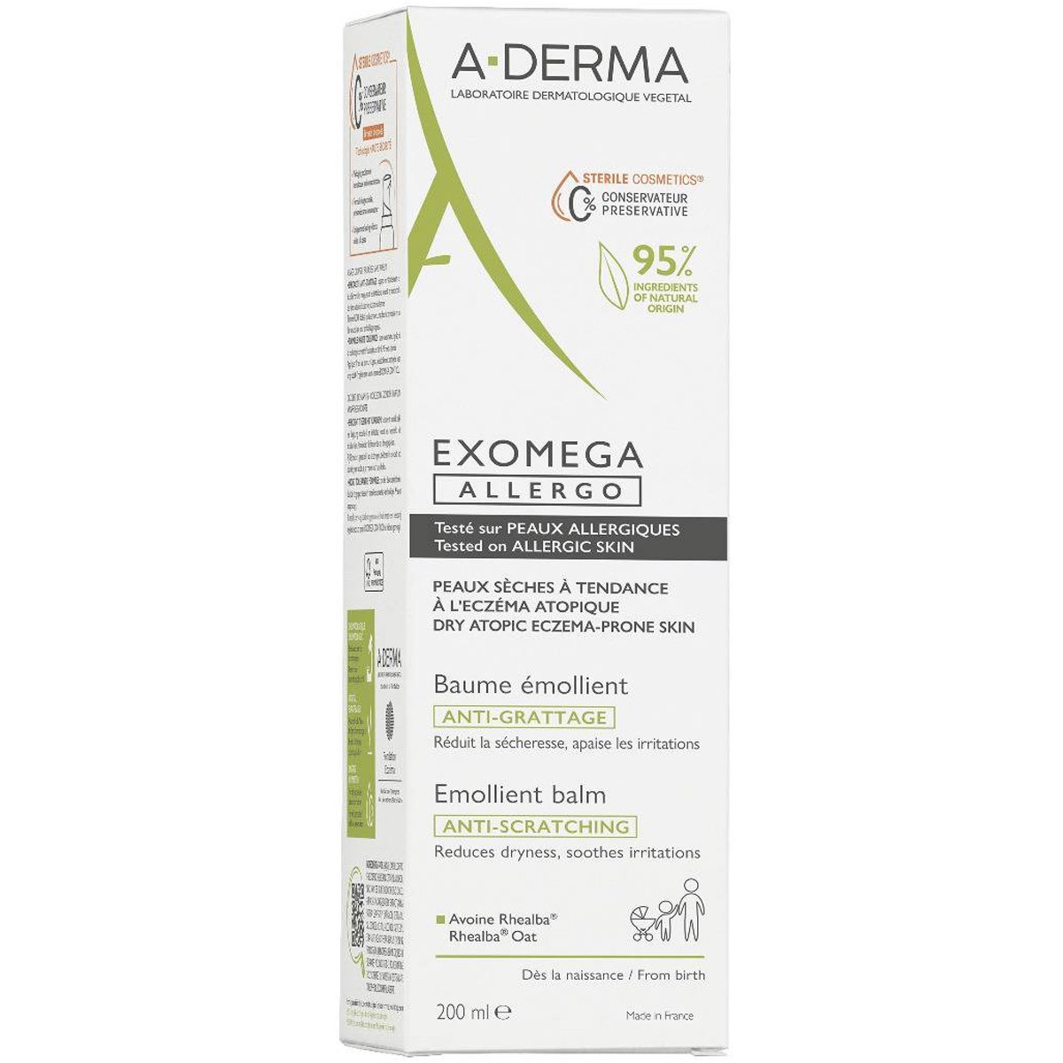 A-Derma Exomega Allergo Anti-Scratching Emollient Balm Αποστειρωμένο Μαλακτικό Βάλσαμο για την Καταπράυνση του Αισθήματος Κνησμού 200ml