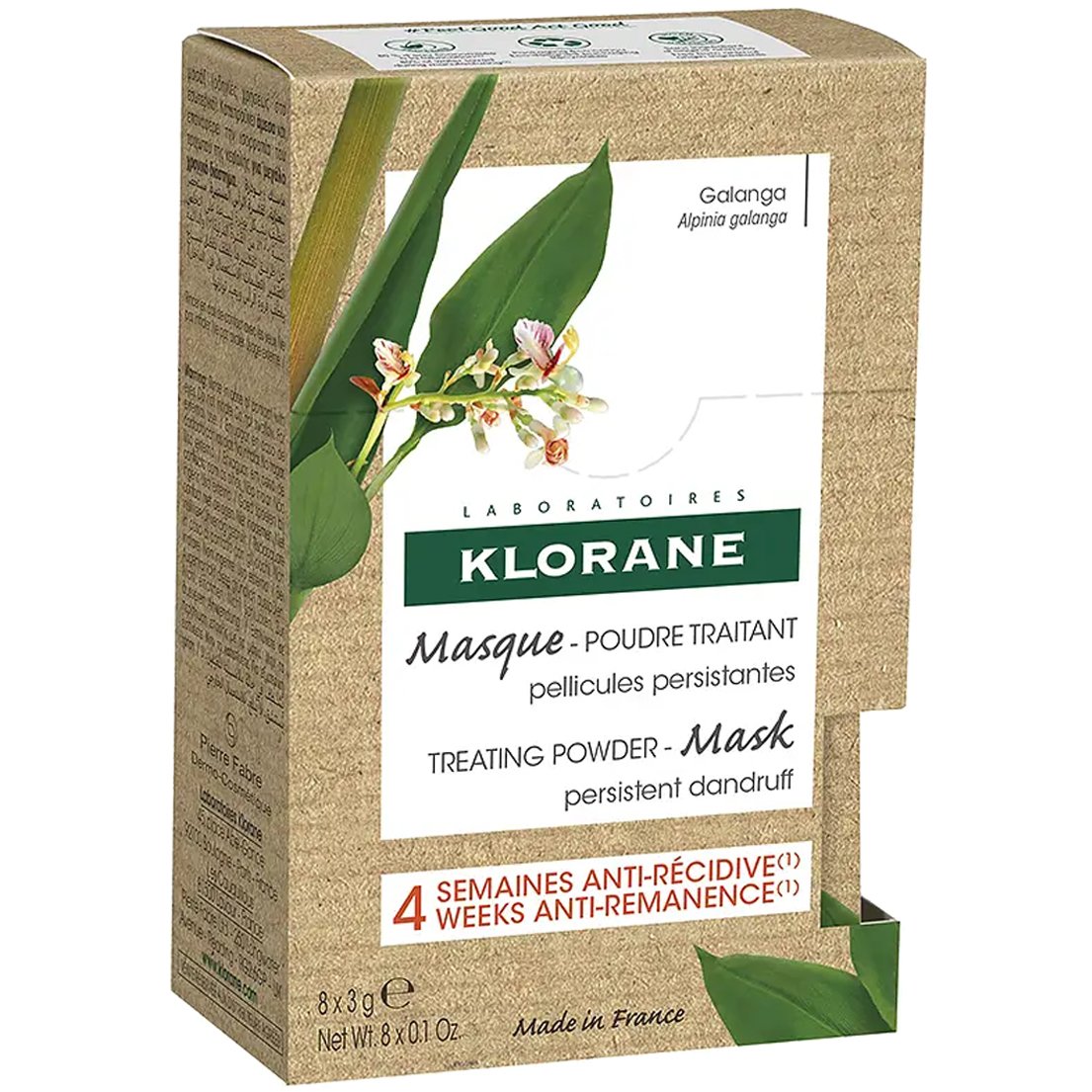 Klorane Galanga Treating Powder Hair Mask Θεραπευτική Μάσκα Μαλλιών σε Μορφή Πούδρας Κατά Της Επίμονης Πιτυρίδας 8 Sachets x 3g