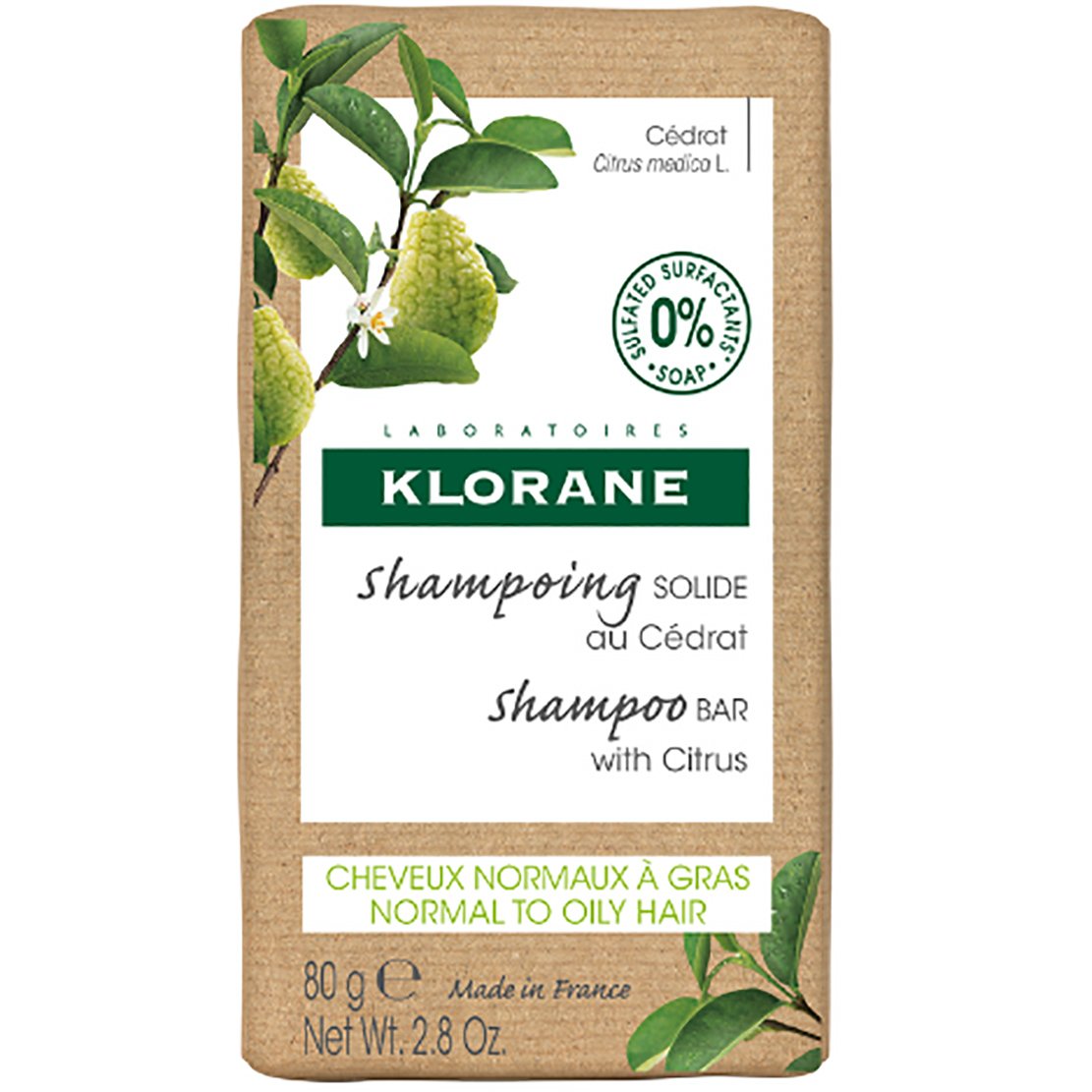 Klorane Klorane Citrus Solid Shampoo Bar Normal to Oily Har Σαμπουάν σε Μορφή Μπάρας με Κίτρου για Κανονικά ή Λιπαρά Μαλλιά 80g
