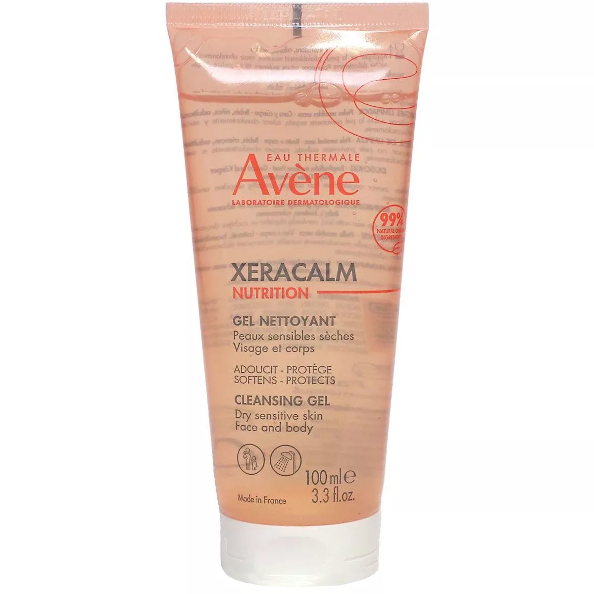 Avene Xeracalm Nutrition Cleansing Gel Travel Size 100ml Τζελ Καθαρισμού Προσώπου & Σώματος για Ευαίσθητες & Ξηρές Επιδερμίδες