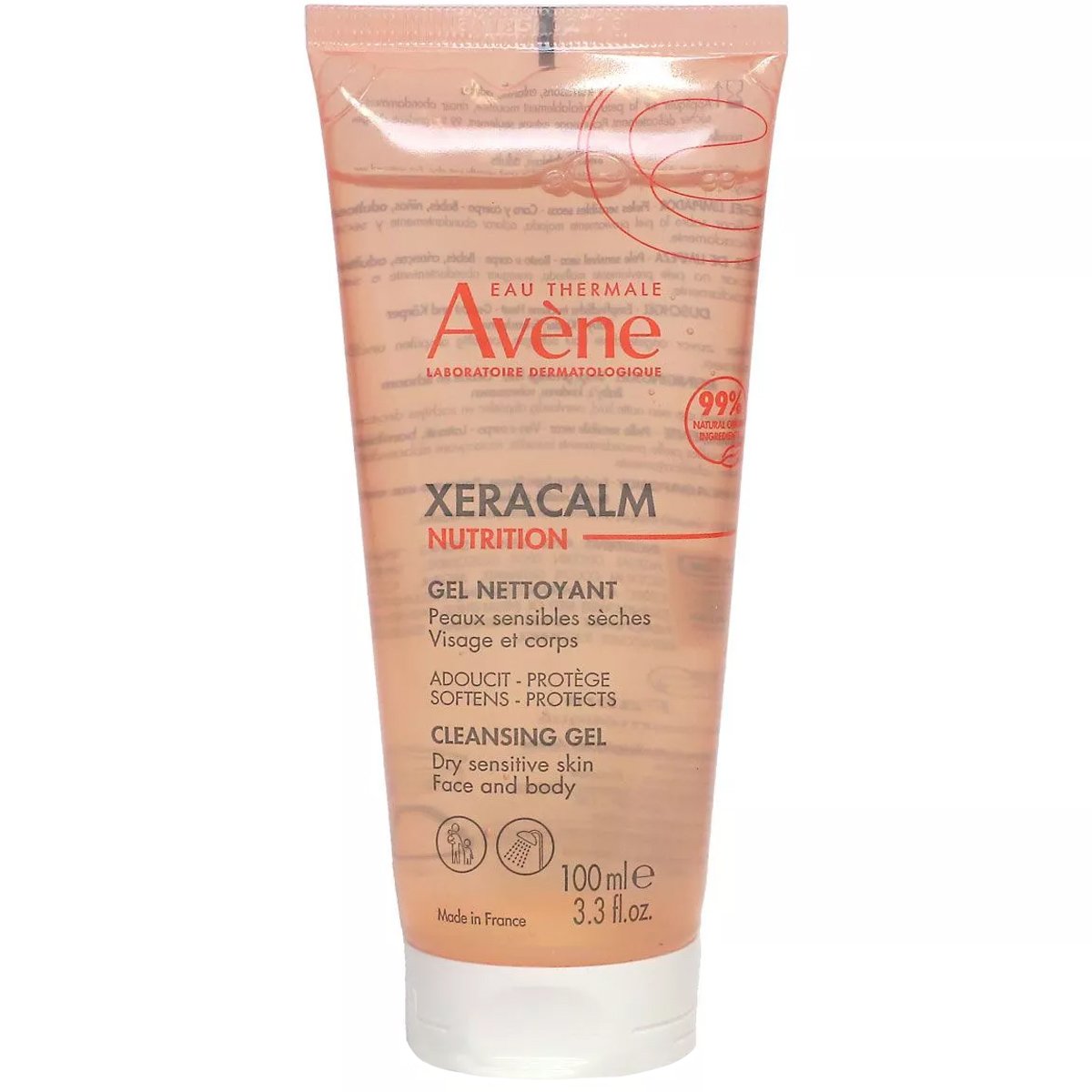 Avene Xeracalm Nutrition Cleansing Gel Travel Size 100ml Τζελ Καθαρισμού Προσώπου & Σώματος για Ευαίσθητες & Ξηρές Επιδερμίδες