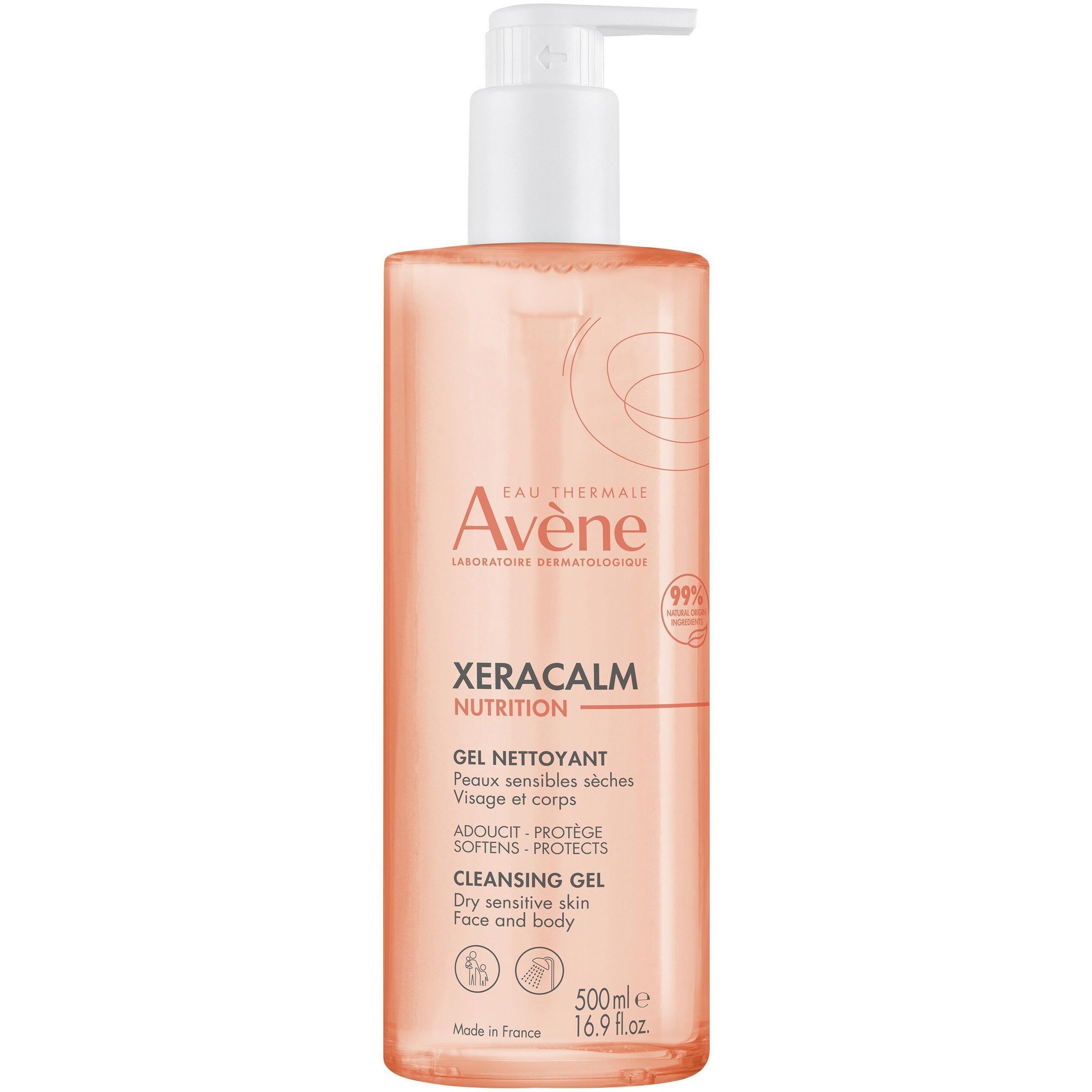 Avene Xeracalm Nutrition Cleansing Gel 500ml Τζελ Καθαρισμού Προσώπου & Σώματος για Ευαίσθητες & Ξηρές Επιδερμίδες