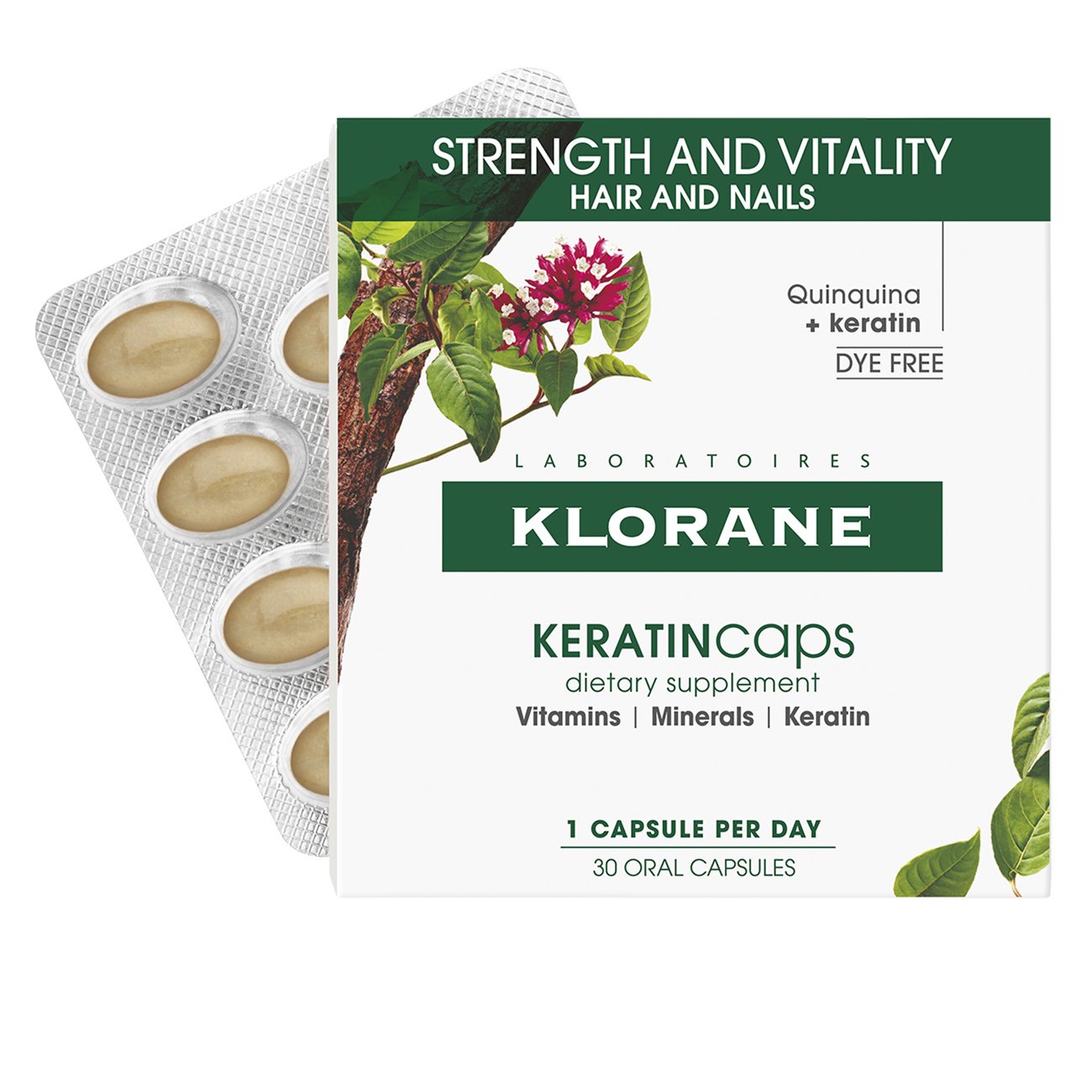 Klorane Quinine & Keratin Caps Συμπλήρωμα Διατροφής με Κινίνη & Κερατίνη για Δύναμη & Ζωντάνια σε Μαλλιά & Νύχια 30caps