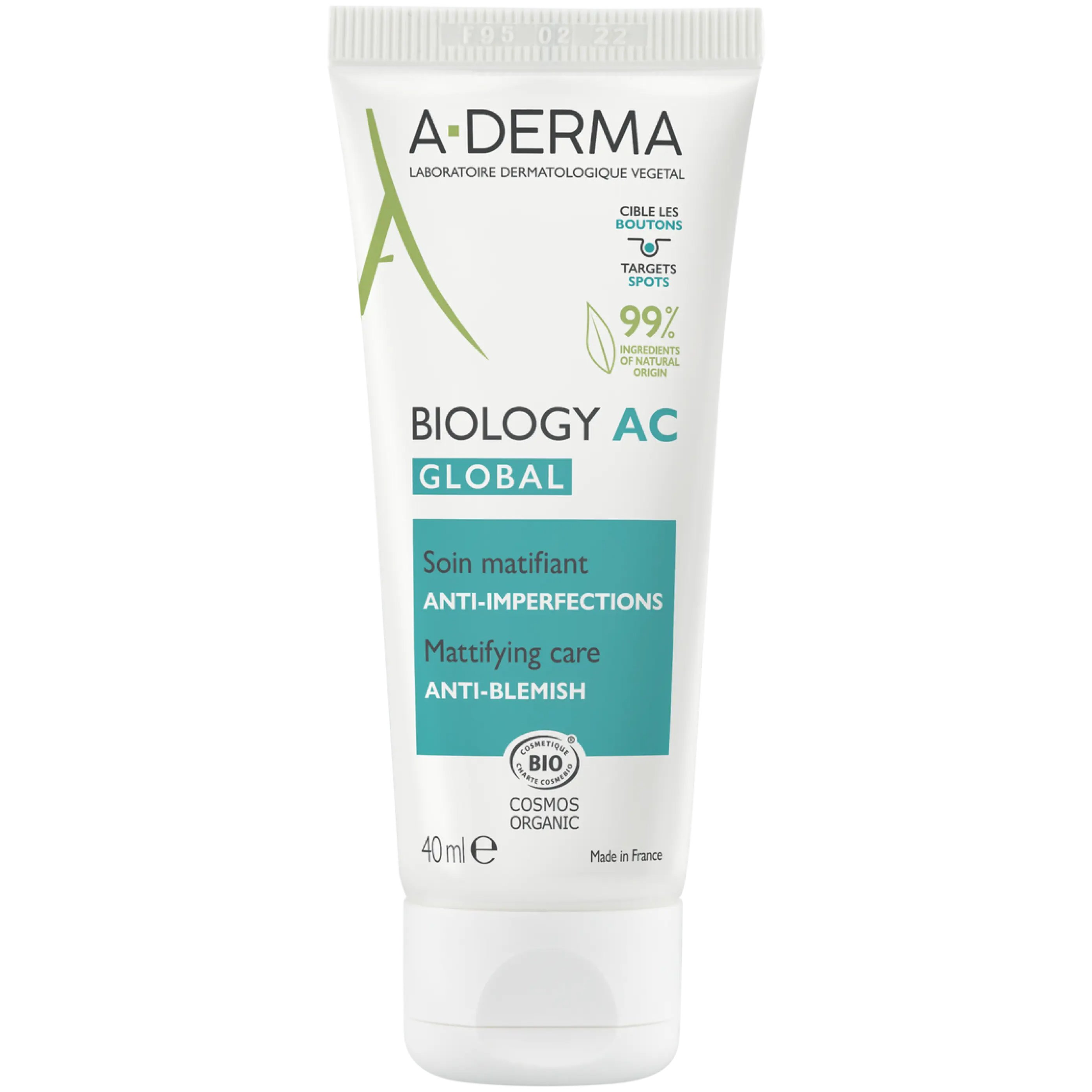A-Derma Biology AC Global Anti-Blemish Mattifying Cream Ενυδατική Κρέμα Προσώπου με Ματ Αποτέλεσμα για Επιδερμίδες με Τάση Ακμής, Κατά των Ατελειών 40ml