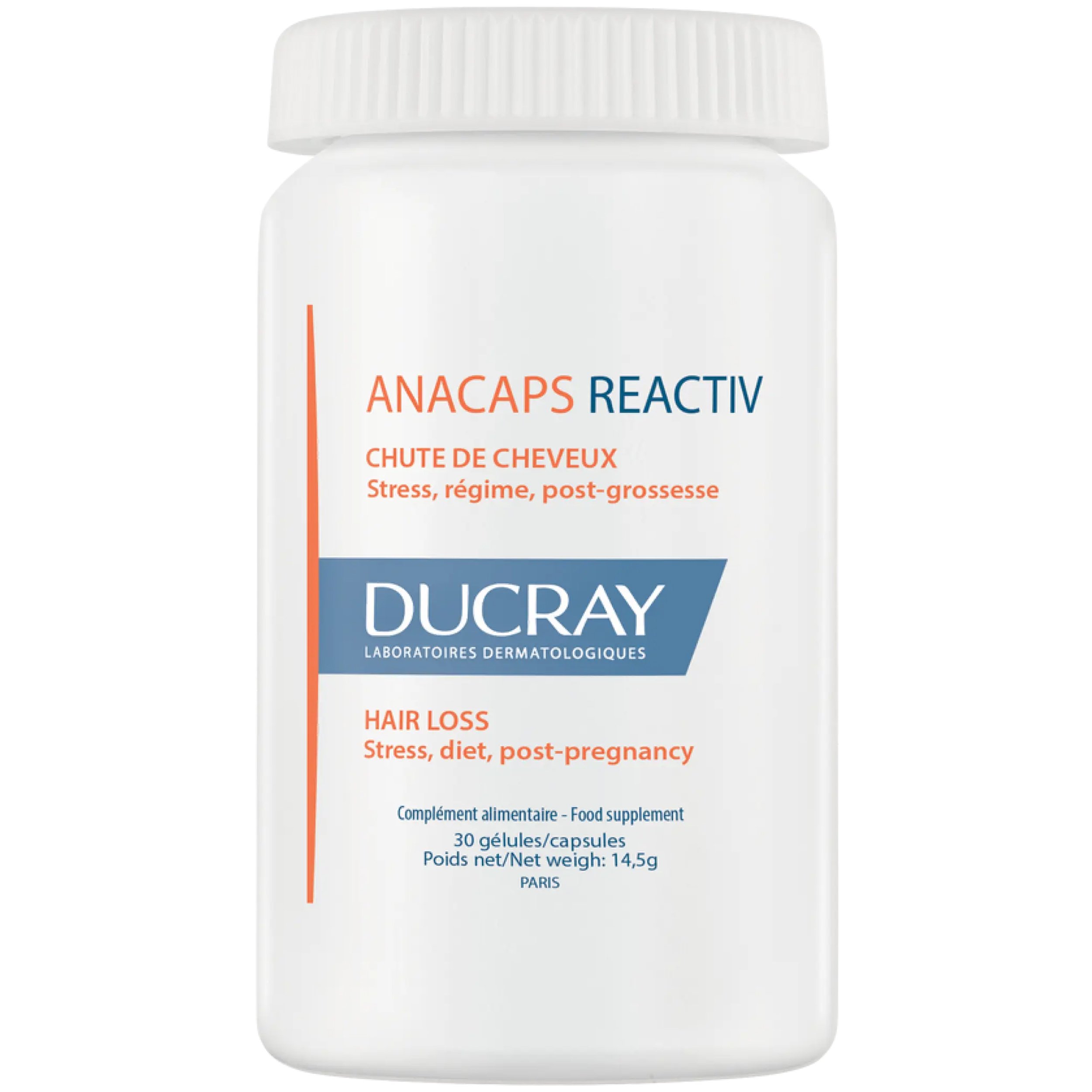 Ducray Ducray Anacaps Reactiv Hair Loss Συμπλήρωμα Διατροφής Πολυβιταμινών, Μετάλλων & Ιχνοστοιχείων με Εκχυλίσματα Βοτάνων που Συμβάλει στη Διατήρηση των Μαλλιών Κατά της Αντιδραστικής Τριχόπτωσης 30caps