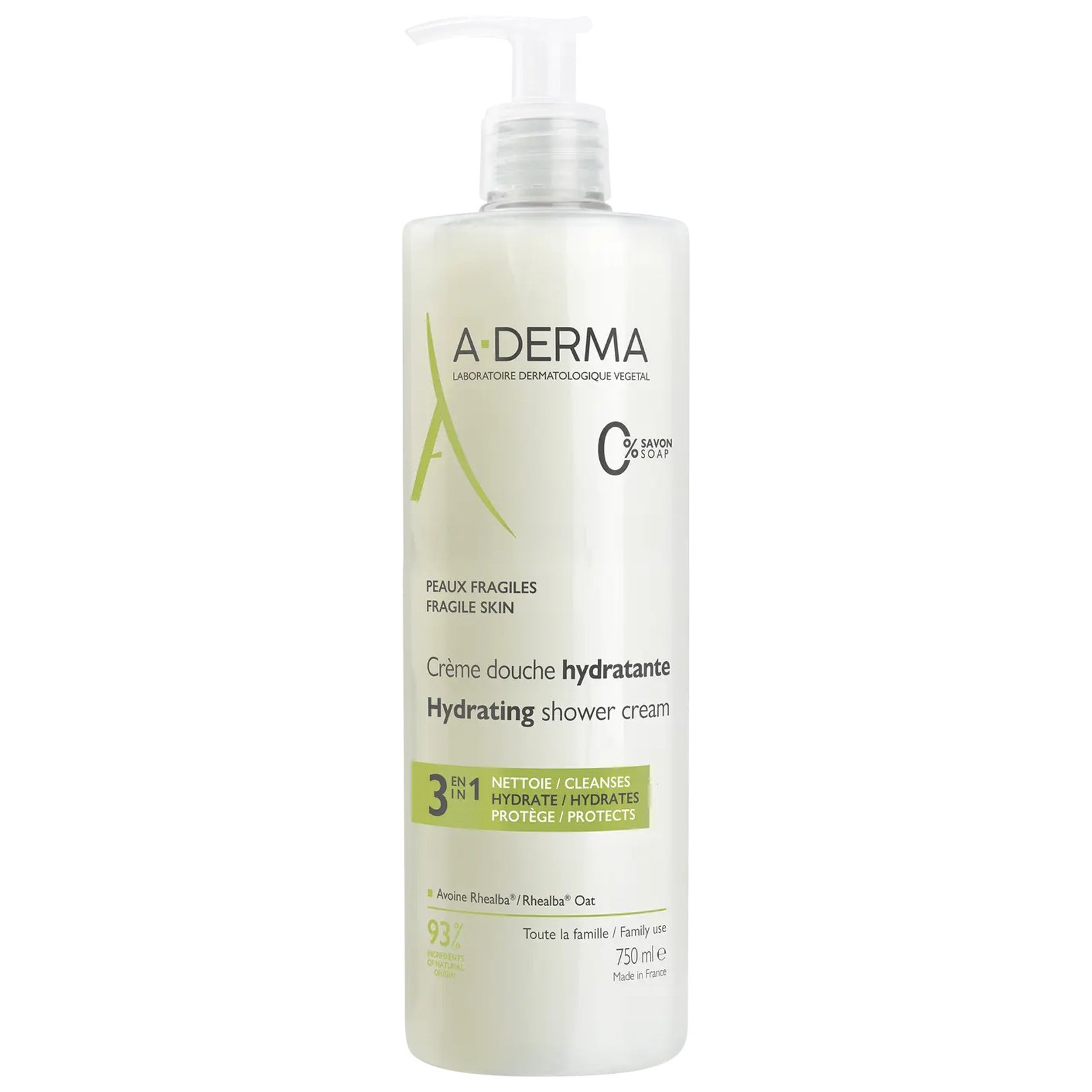 A-Derma A-Derma Fragile Skin Hydrating Shower Cream Ενυδατικό Κρεμώδες Καθαριστικό για Ευαίσθητες Επιδερμίδες 750ml