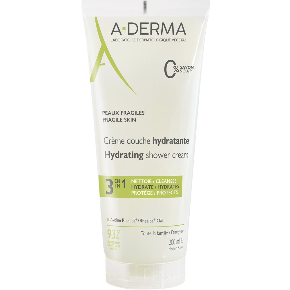 A-Derma 3in1 Hydrating Shower Cream Κρέμα Ντους που Καθαρίζει Απαλά, Προστατεύει & Ενυδατώνει το Ευαίσθητο Δέρμα για Όλη την Οικογένεια 200ml
