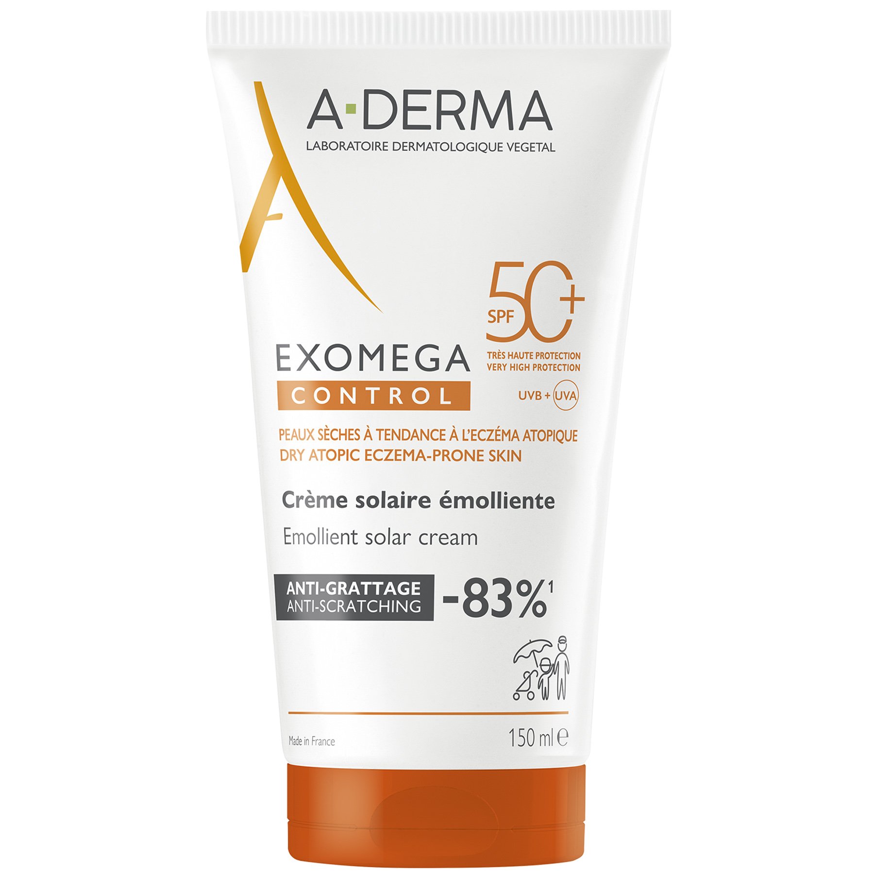 A-Derma A-Derma Exomega Control Anti-Scratching Emollient Solar Cream Spf50+ Μαλακτική Αντηλιακή Κρέμα Πολύ Υψηλής Προστασίας 150ml