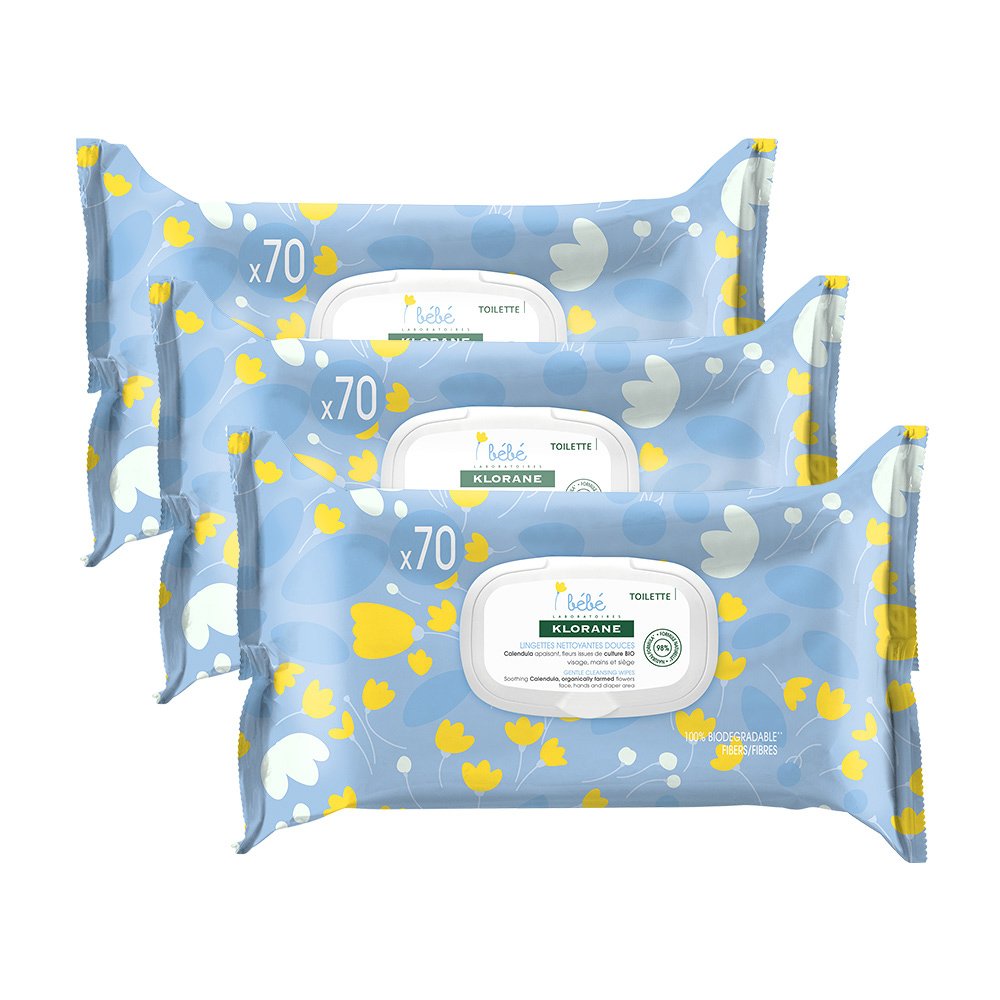 Klorane Promo Bebe Gentle Cleansing Wipes Απαλά Μωρομάντηλα με Καπάκι με Καταπραϋντική Καλέντουλα 210 Τεμάχια (3x70 Τεμάχια) 38253