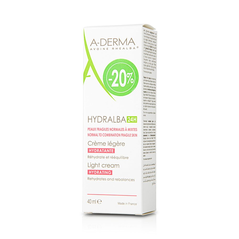 A-Derma Hydralba 24h Hydratante Legere Cream Λεπτόρευστη Ενυδατική Κρέμα για Κανονική, Μικτή Επιδερμίδα 40ml Promo -20%