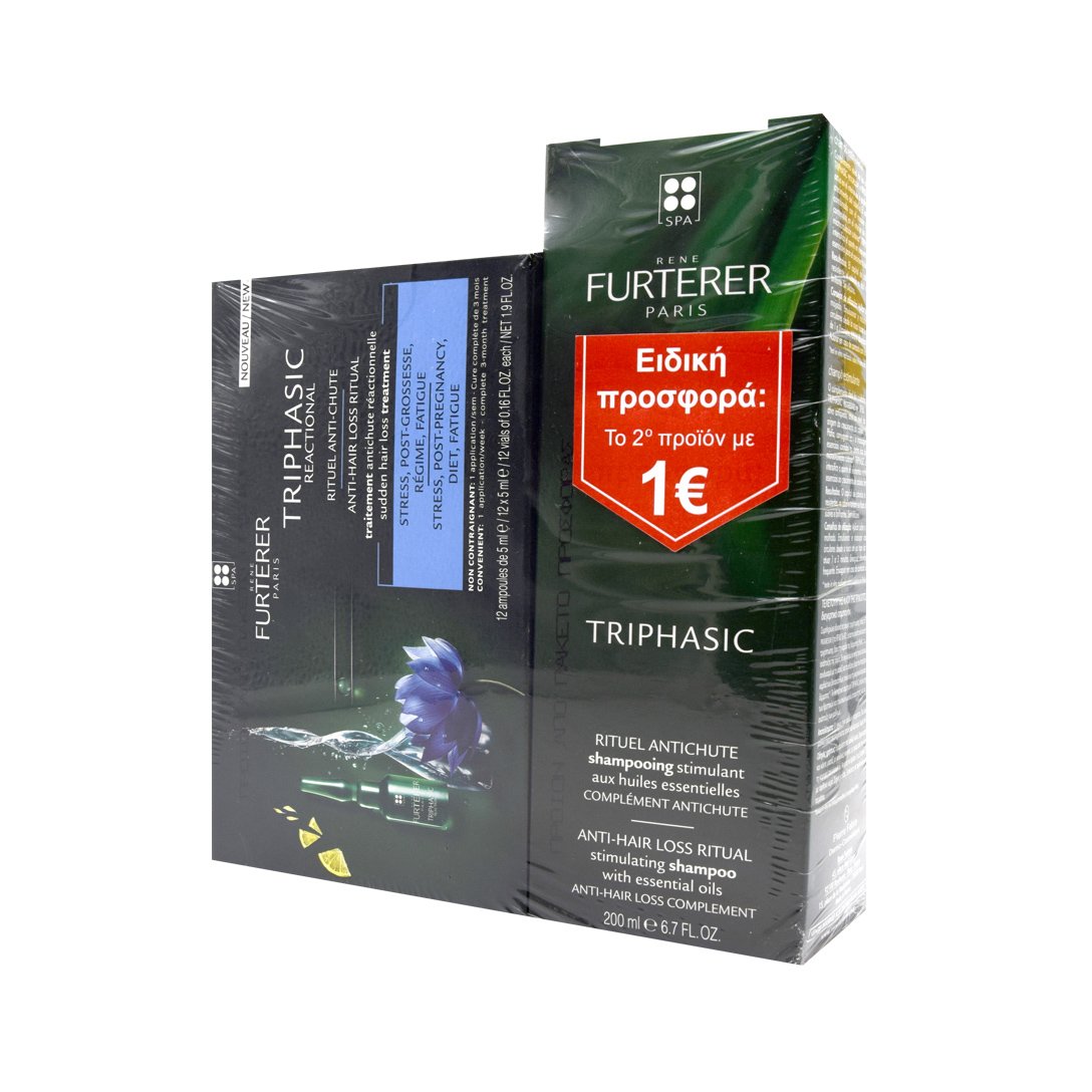 Rene Furterer Πακέτο Προσφοράς Triphasic Reactionel Anti-Hair Loss Ritual 12 amp. x 5ml & Triphasic Stimulating Shampoo 200ml