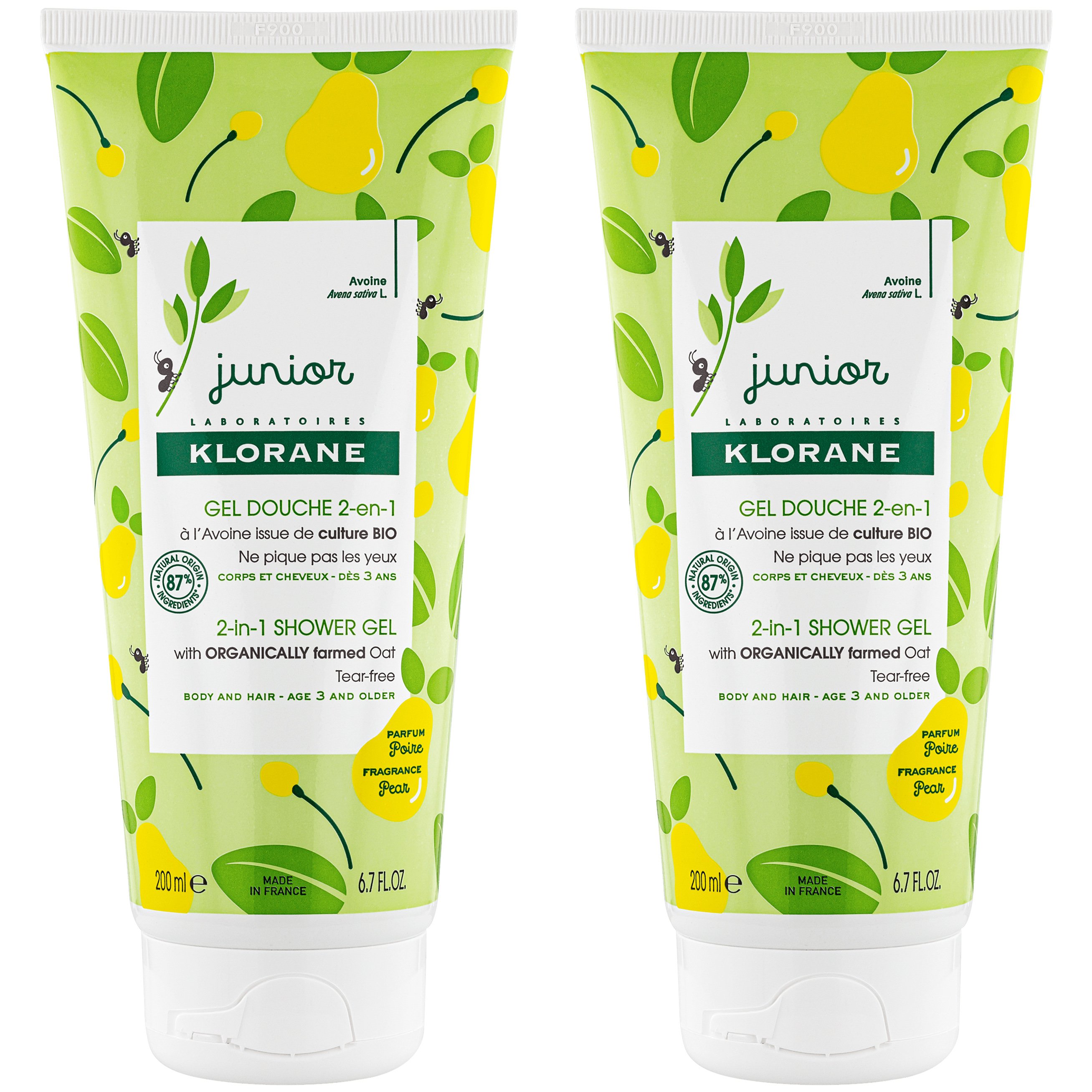 Klorane Πακέτο Προσφοράς Junior 2-in-1 Shower Gel Pear Παιδικό Αφρόλουτρο για Σώμα & Μαλλιά με Άρωμα Αχλάδι 2x200ml -50% στο 2ο Προϊόν