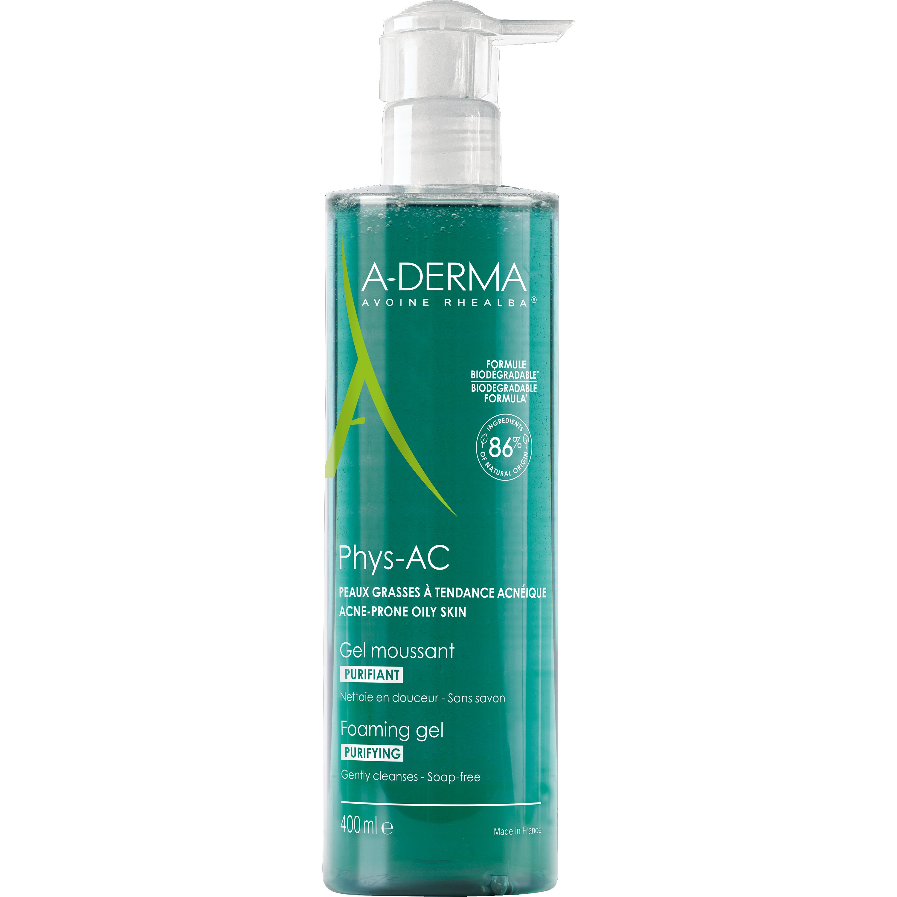 A-Derma Phys-AC Gel Moussant Purifiant Εξυγιαντικό Αφρίζον Gel Καθαρισμού Προσώπου 400ml Promo -15%
