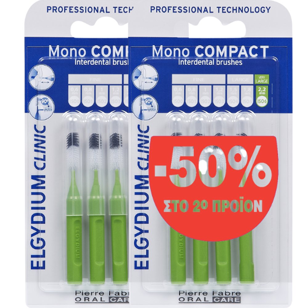 Pierre Fabre Oral Care Elgydium Clinic Promo Mono Compact Very Large 2.2mm ISO 6 Interdental Brushes Μεσοδόντια Βουρτσάκια Ειδικά Σχεδιασμένα για Αποτελεσματικό Καθαρισμό Κατά της Πλάκας, Εισχωρούν Ανάμεσα στα Δόντια Χωρίς να τα Πληγώνουν 8 Τεμάχια (2x4 Τεμάχια)