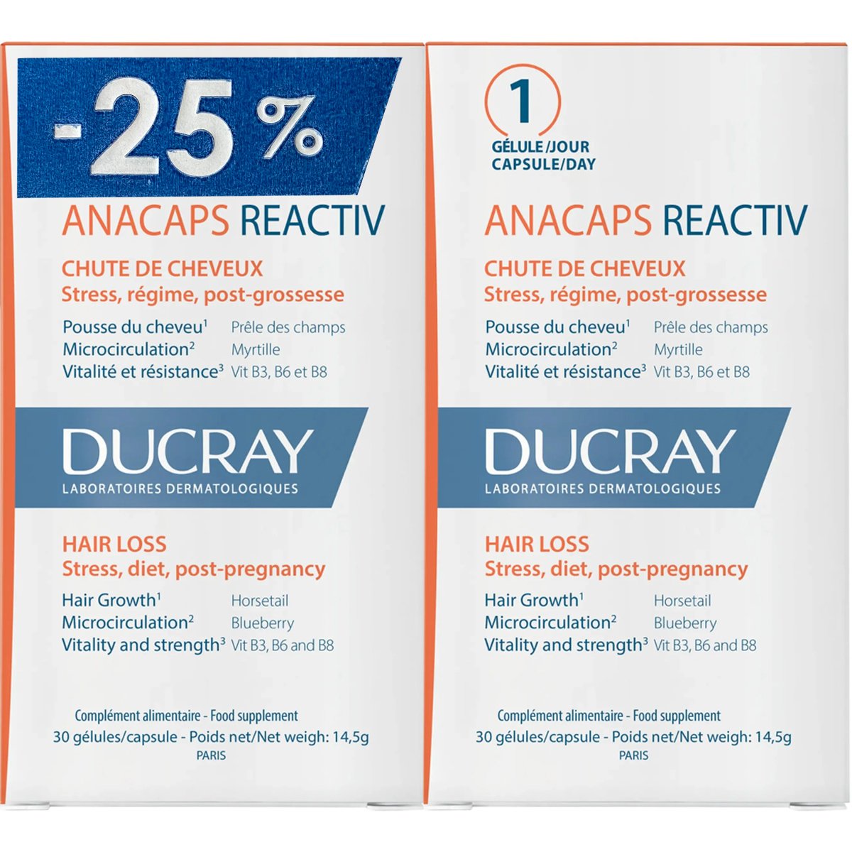 Ducray Πακέτο Προσφοράς Anacaps Reactiv Hair Loss Συμπλήρωμα Διατροφής Πολυβιταμινών, Μετάλλων & Ιχνοστοιχείων με Εκχυλίσματα Βοτάνων που Συμβάλει στη Διατήρηση των Μαλλιών Κατά της Τριχόπτωσης για Υγιή Νύχια & Δέρμα 2x30caps