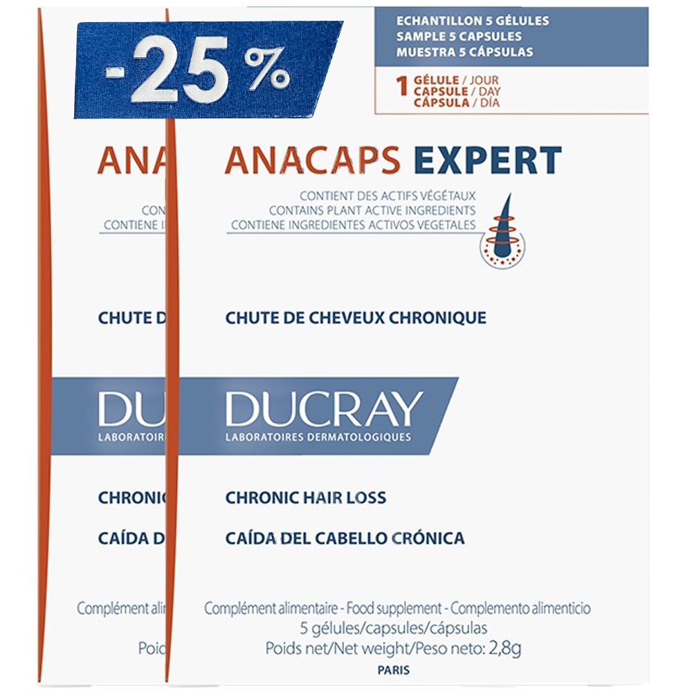 Ducray Πακέτο Προσφοράς Anacaps Expert Chronic Hair Loss Συμπλήρωμα Διατροφής Πολυβιταμινών, Μετάλλων & Ιχνοστοιχείων με Εκχυλίσματα Βοτάνων που Συμβάλει στη Διατήρηση των Μαλλιών Κατά της Χρόνιας Τριχόπτωσης 2x30caps