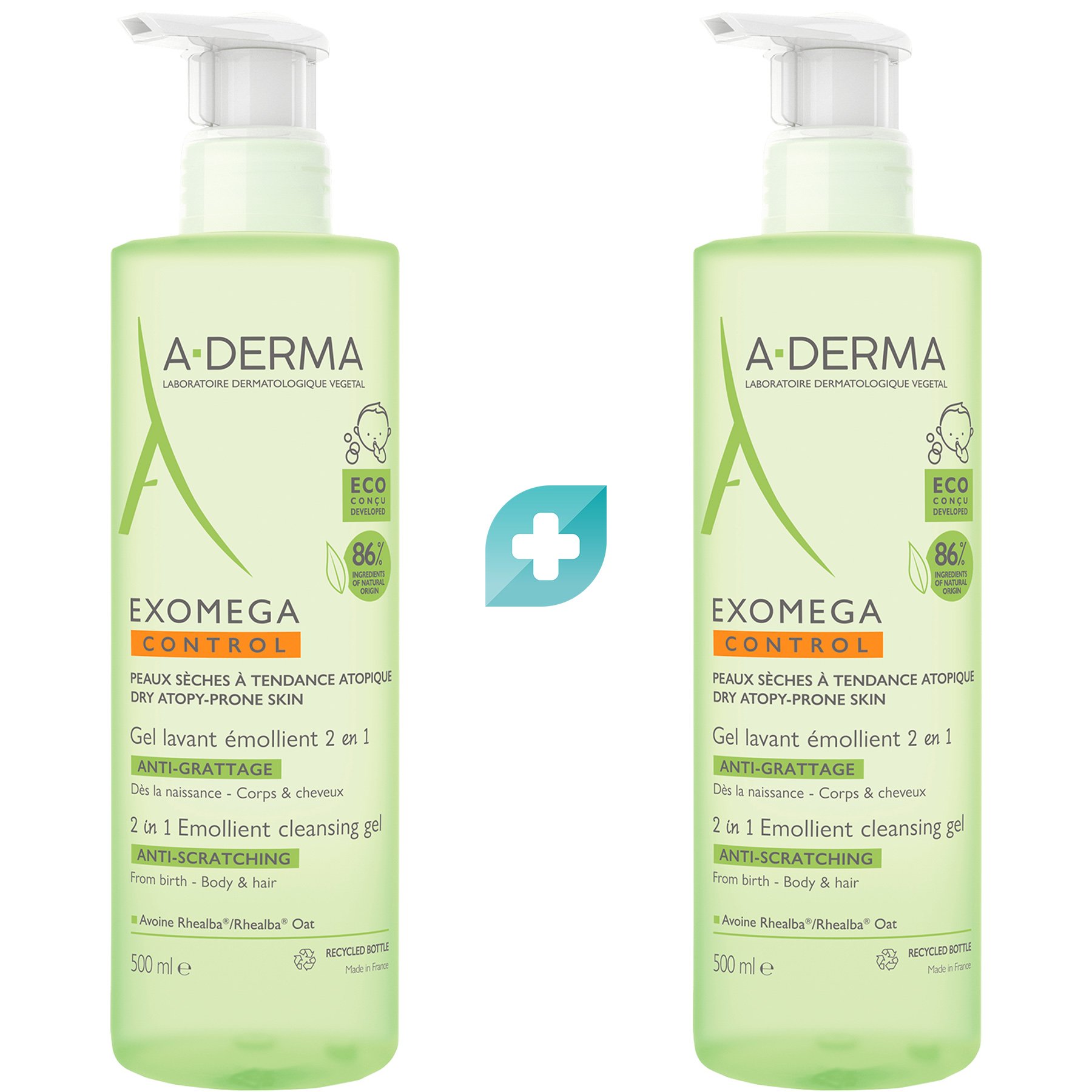 A-Derma A-Derma Promo Exomega Control 2 in 1 Anti-Scratching Emollient Cleansing Gel Μαλακτικό Τζελ Καθαρισμού 2 σε 1 κατά του Αισθήματος Κνησμού 1000ml (2x500ml)