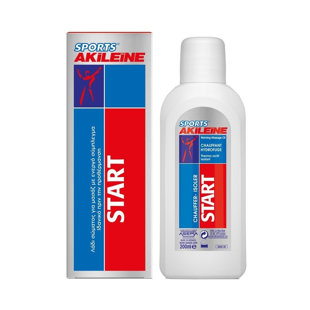 Akileine Sport Start Massage Oil Θερμαντικό Λάδι Μασάζ που Συμβάλλει στην Εύκολη & Γρήγορη Προθέρμανση 200ml