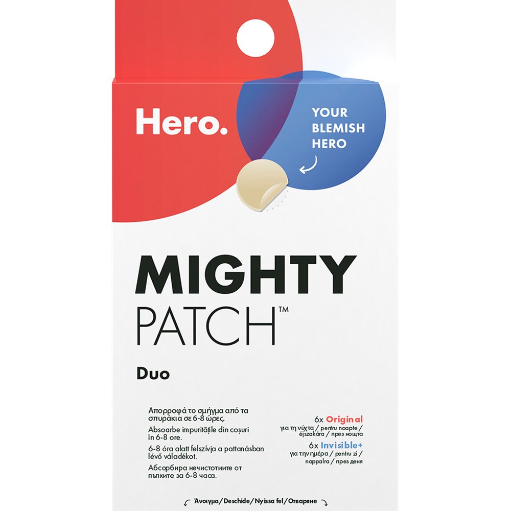 Hero. Hero. Mighty Patch Duo Επιθέματα Νυκτός & Αόρατα Ημέρας Τοπικής Εφαρμογής για Απορρόφηση του Σμήγματος από τα Σπυράκια Μέσα σε 6 με 8 Ώρες The Original 6 Τεμάχια & Invisible+ 6 Τεμάχια