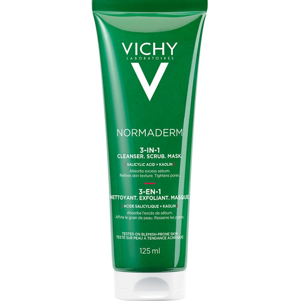 Vichy Vichy Normaderm Ολοκληρωμένη Φροντίδα Περιποίησης Προσώπου 3 σε 1 Απολέπιση & Καθαρισμός & Μάσκα 125ml