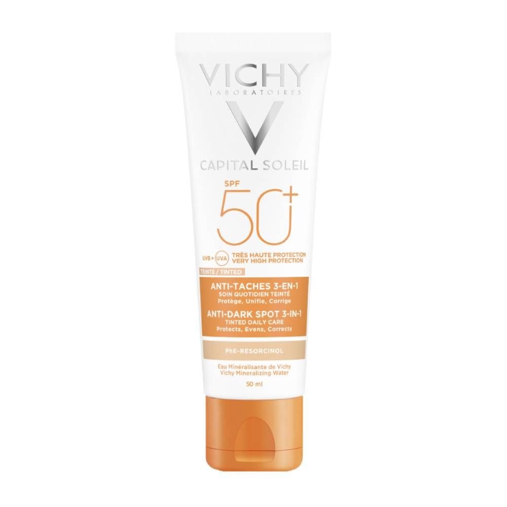 Vichy Capital Soleil 3-in-1 Tinted Anti Dark Spots Spf50+ Αντηλιακή Κρέμα με Χρώμα Κατά των Κηλίδων, Πολύ Υψηλής Προστασίας 50ml