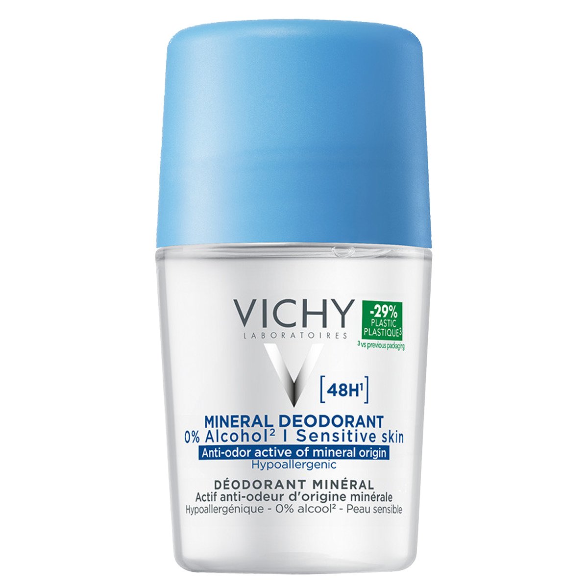 Vichy Mineral 48h Roll-on Deodorant Αποσμητικό, Αντιιδρωτικό Roll-on για Προστασία Έως & 48 Ώρες, Χωρίς Άλατα Αλουμινίου 50ml