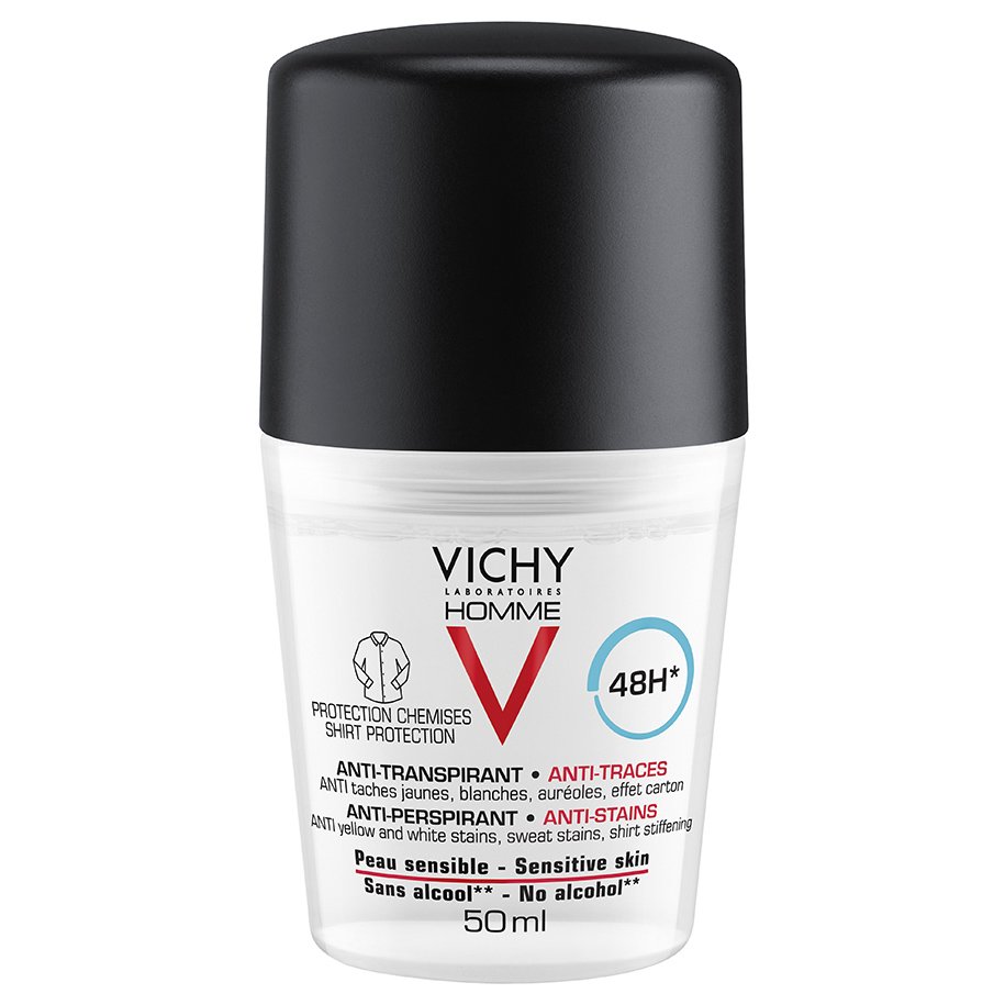 Vichy Homme Deo Anti-Stains 48H Ανδρικό Αποσμητικό Κατά της Εφίδρωσης, Προστατεύει από τα Σημάδια στα Ρούχα 50ml