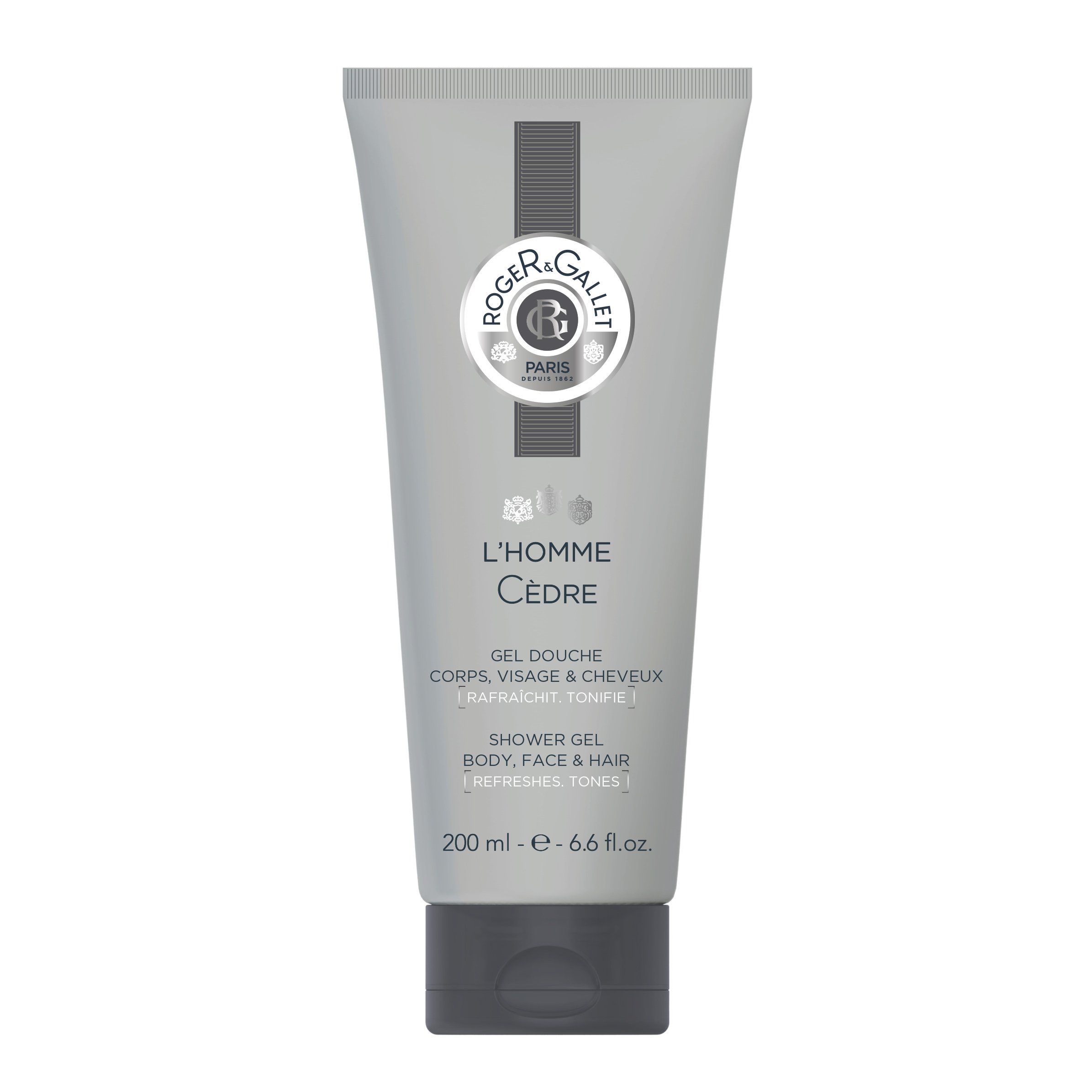 Roger & Gallet L’ Home Cedre Body, Face & Hair Shower Gel Ανδρικό Αναζωογονητικό Αφρόλουτρο, Σαμπουάν Εμπλουτισμένο με Τζίντζερ, Κατάλληλο για κάθε Επιδερμίδας 200ml