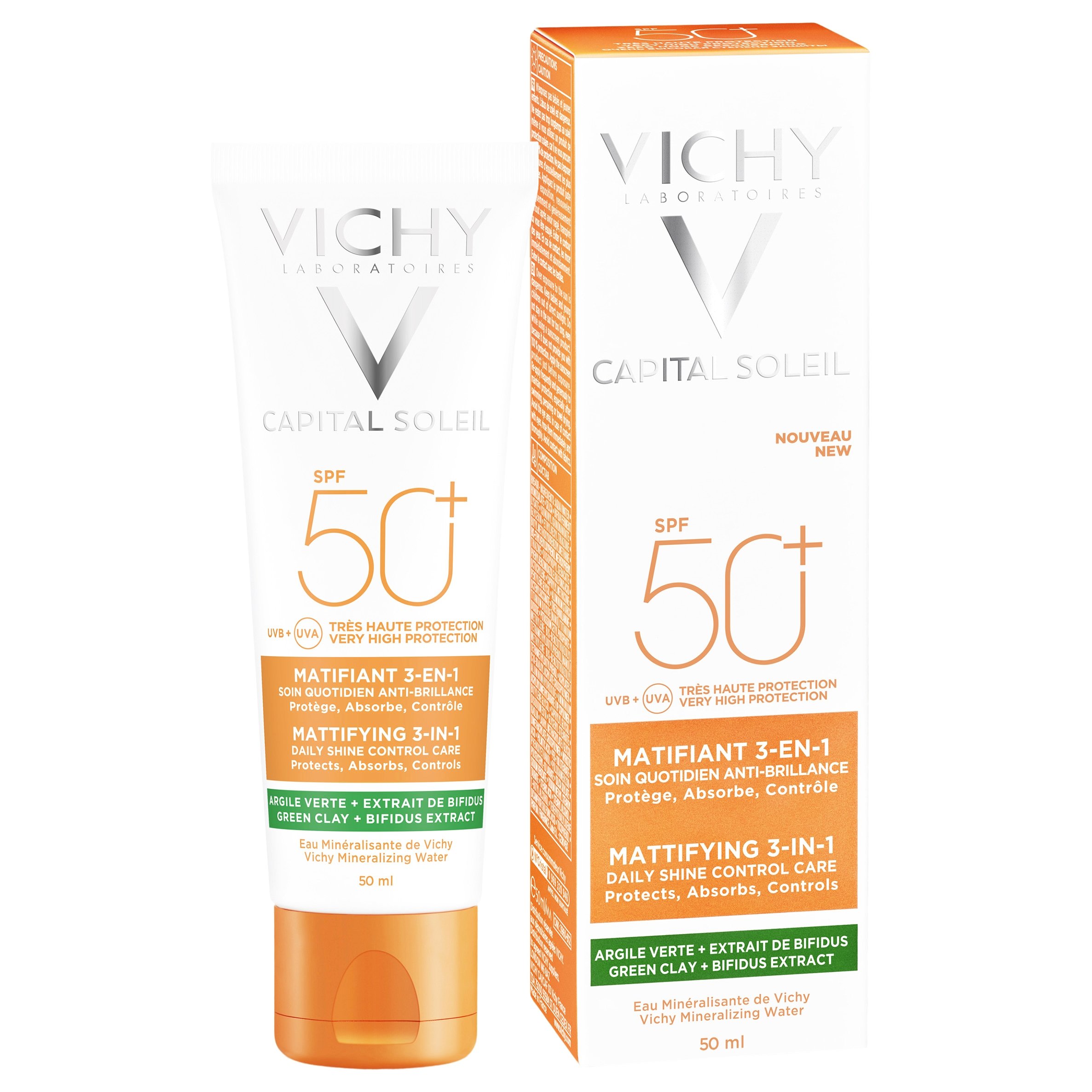Vichy Capital Soleil Mattifying 3 in 1 Daily Shine Control Care SPF50+ Αντηλιακή Προσώπου που Διατηρεί την Επιδερμίδα Ματ 50ml