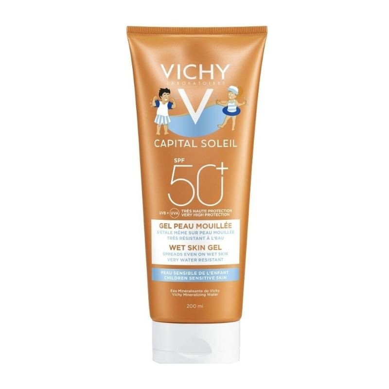 Vichy Capital Soleil Wet Skin Gel Kids Spf50+ Παιδικό Αντηλιακό Πολύ Υψηλής Προστασίας για Εφαρμογή & σε Υγρό Δέρμα 200ml