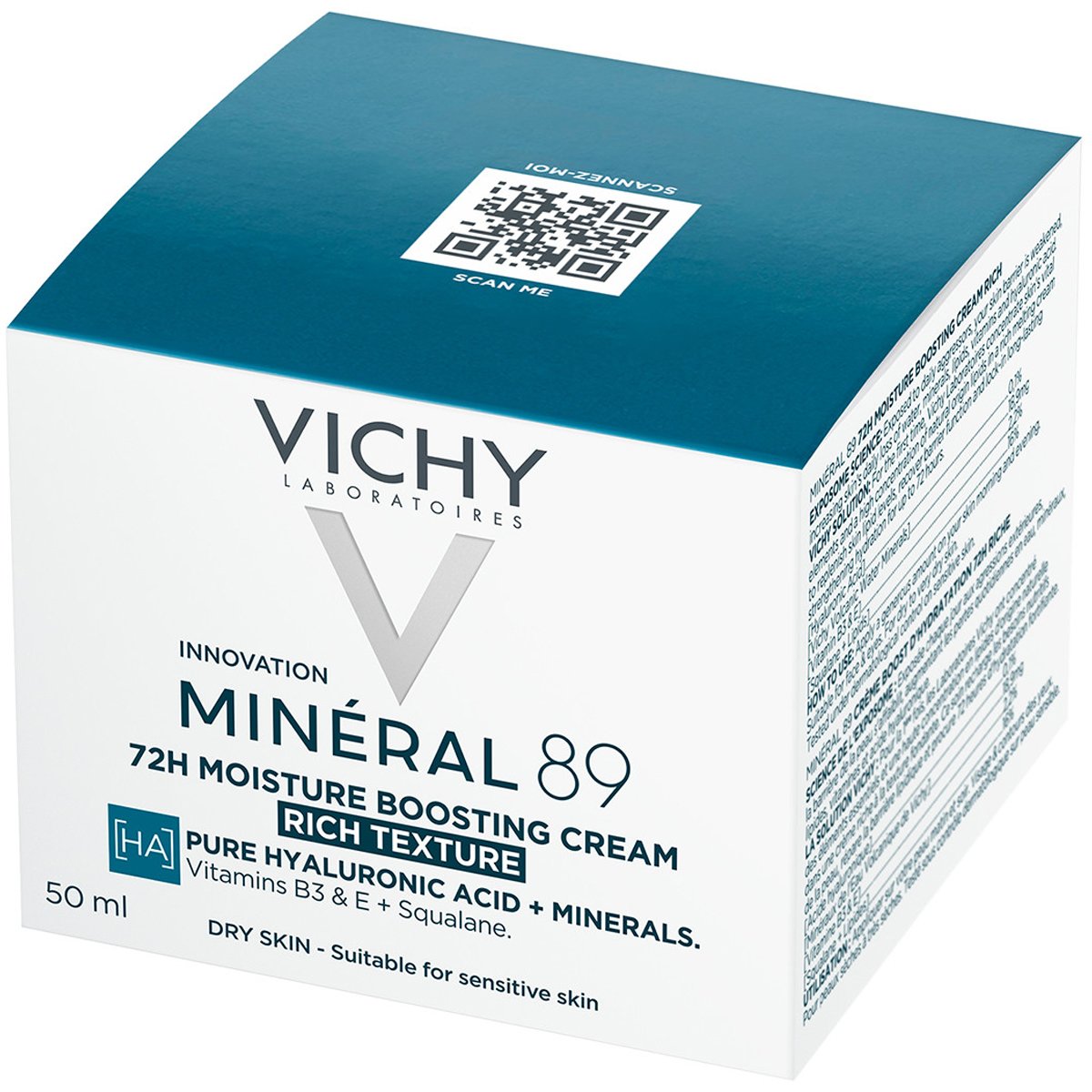 Vichy Mineral 89 72H Moisture Boosting Rich Texture Cream Κρέμα Προσώπου Πλούσιας Υφής με Υαλουρονικό Οξύ για Εντατική Ενυδάτωση της Ξηρής Επιδερμίδας Έως 72 Ώρες 50ml