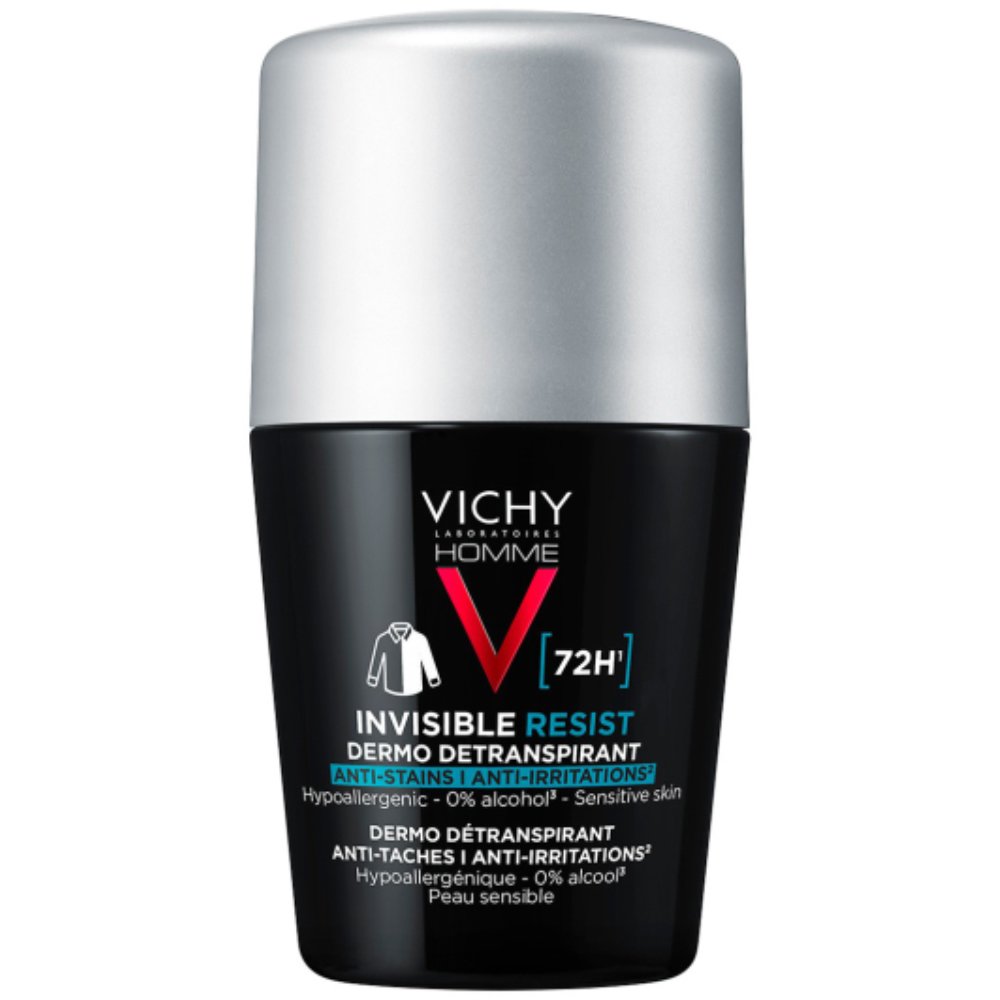 Vichy Homme 72h Invisible Resist Anti-Stains & Anti-Irritations Detranspirant Roll-on Ανδρικό Αποσμητικό Roll-on για Προστασία Έως & 72 Ώρες από την Έντονη Εφίδρωση 50ml