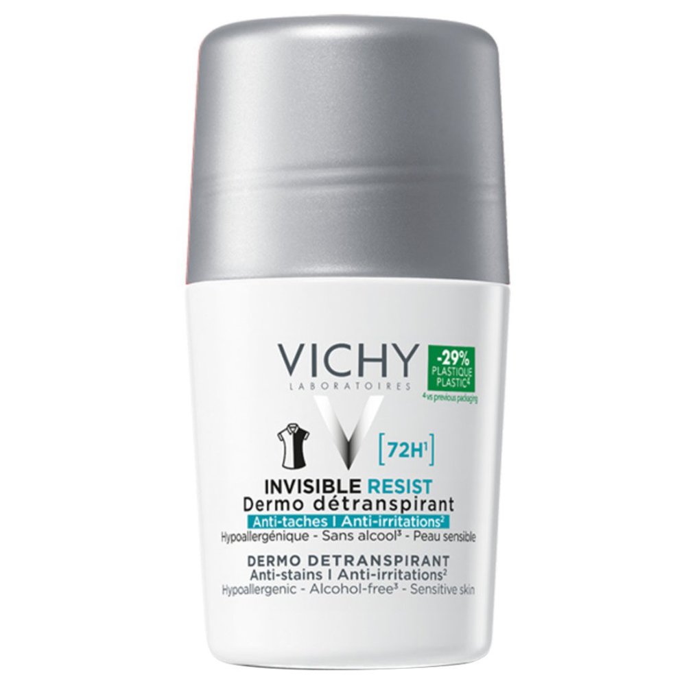 Vichy 72h Invisible Resist Anti-Stains & Anti-Irritations Detranspirant Roll-On Αποσμητικό για Άνδρες & Γυναίκες Κατά των Σημαδιών 50ml