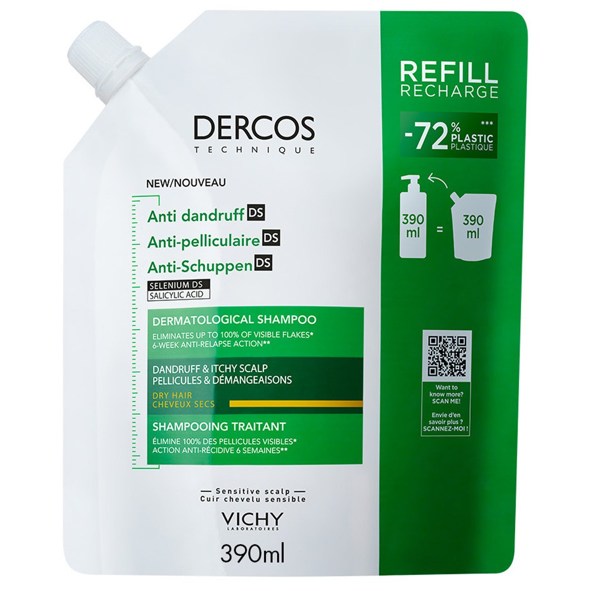 Vichy Vichy Dercos Anti-Dandruff Dermatological Shampoo for Dry Hair Σαμπουάν για την Καταπολέμηση της Ξηρής Πυτιρίδας Refill 390ml