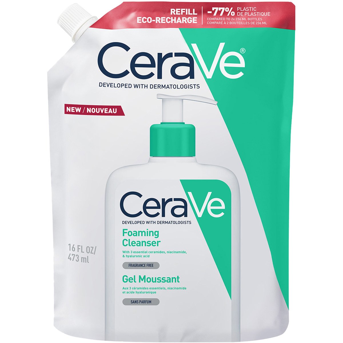 Cerave CeraVe Foaming Cleanser Ανταλλακτικό Αφρίζον Gel Καθαρισμού για Λιπαρή Επιδερμίδα, Κατάλληλο για Πρόσωπο & Σώμα 473ml Refill