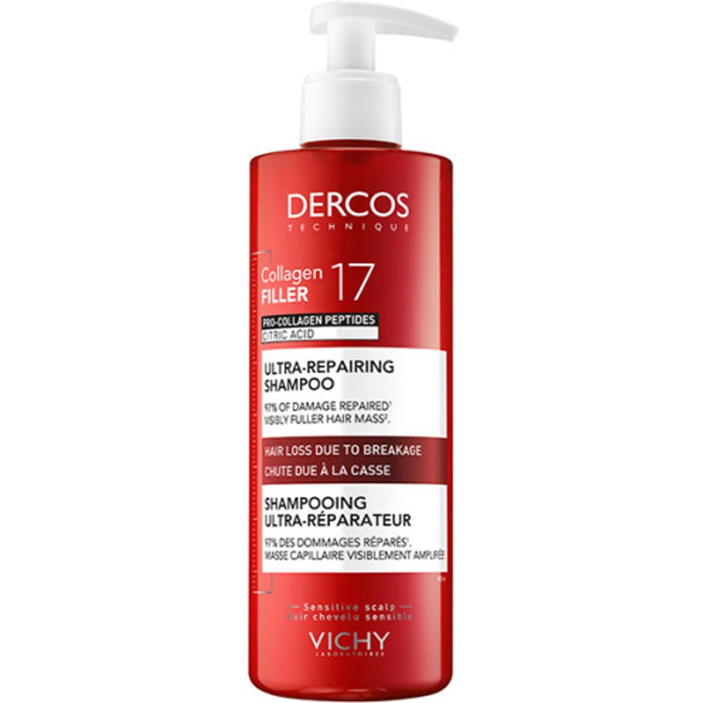 Vichy Vichy Dercos Collagen 17 Filler Ultra-Repairing Shampoo Σαμπουάν για Δράση Κατά της Τριχόπτωσης & Θραύσης των Μαλλιών με Πεπτίδια Προ-Κολλαγόνου & Κιτρικό Οξύ με Αντλία 400g