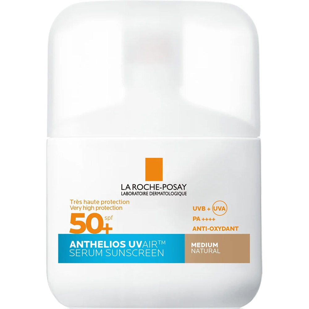 La Roche-Posay Anthelios UVAir Spf50+ Medium Natural Color Sunscreen Serum Αντηλιακός Ορός Προσώπου Πολύ Υψηλής Προστασίας με Αέρινη Υφή & Φυσικό Μέτριο Χρώμα, Κατά των Περιβαντολλογικών Ρύπων 50ml