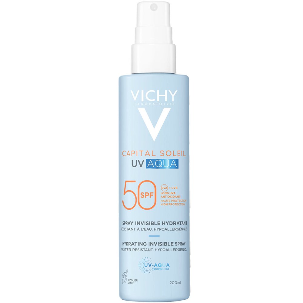 Vichy Capital Soleil UV-AQUA Spf50 Invisible Spray Ενυδατικό Αντηλιακό Γαλάκτωμα Σώματος σε Spray Υψηλής Προστασίας με Ανάλαφρη & Αόρατη Αίσθηση, σαν το Νερό 200ml