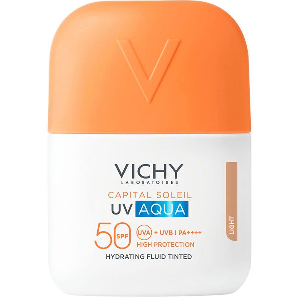Vichy Capital Soleil UV-AQUA Spf50 Hydrating Tinted Light Fluid Ενυδατικό Λεπτόρρευστο Αντηλιακό Προσώπου Υψηλής Προστασίας με Χρώμα Ανοιχτής Απόχρωσης & Ανάλαφρη Αίσθηση 50ml