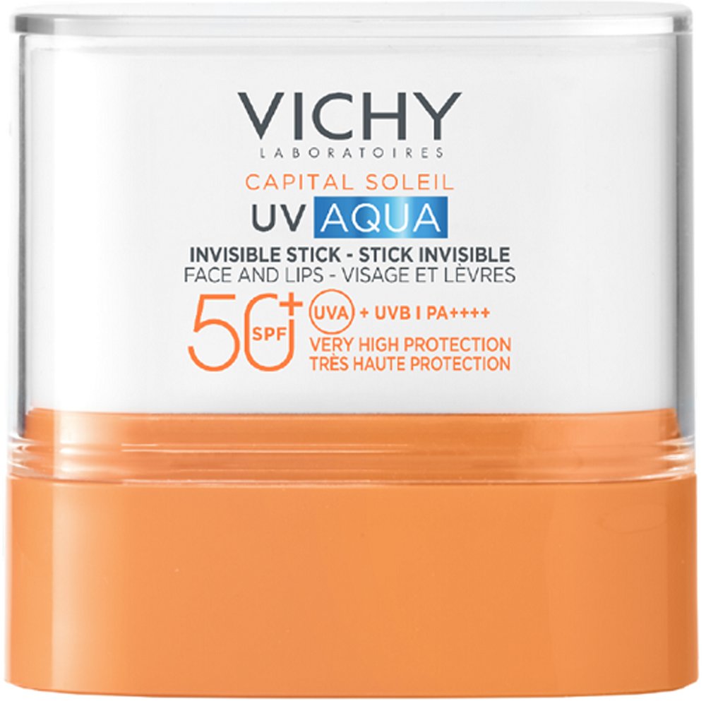 Vichy Capital Soleil UV-AQUA Spf50+ Invisible Stick Αόρατο Αντηλιακό Στικ Προσώπου & Χειλιών Πολύ Υψηλής Προστασίας Χωρίς Άρωμα 9g