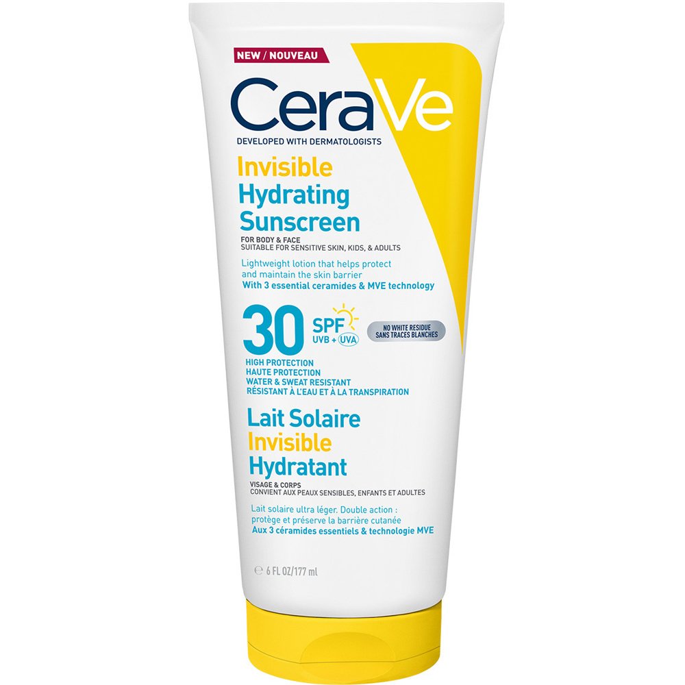 Cerave Invisible Hydrating Spf30 Sunscreen Αντηλιακό Προσώπου & Σώματος Υψηλής Προστασίας Κατάλληλο για Ευαίσθητο Δέρμα για Παιδιά & Ενήλικες 177ml