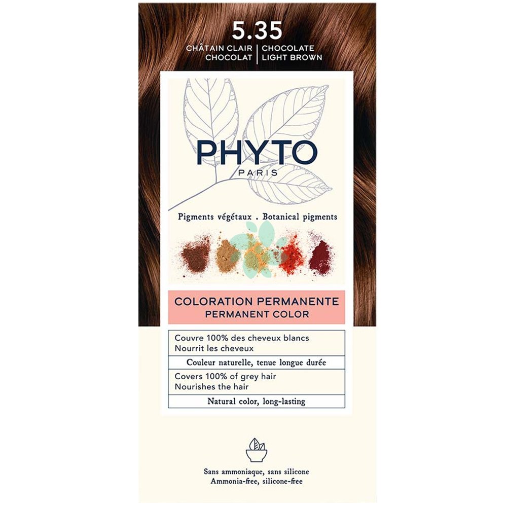 Phyto Permanent Hair Color Kit Μόνιμη Βαφή Μαλλιών με Φυτικές Χρωστικές, Χωρίς Αμμωνία 1 Τεμάχιο – 5.35 Ανοιχτό Καφέ Σοκολατί