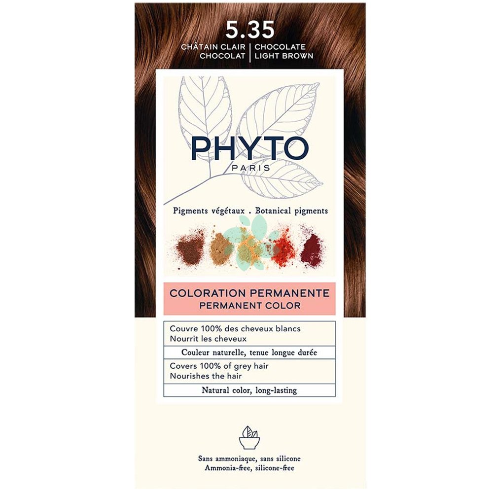 Phyto Permanent Hair Color Kit Μόνιμη Βαφή Μαλλιών με Φυτικές Χρωστικές, Χωρίς Αμμωνία 1 Τεμάχιο – 5.35 Ανοιχτό Καφέ Σοκολατί