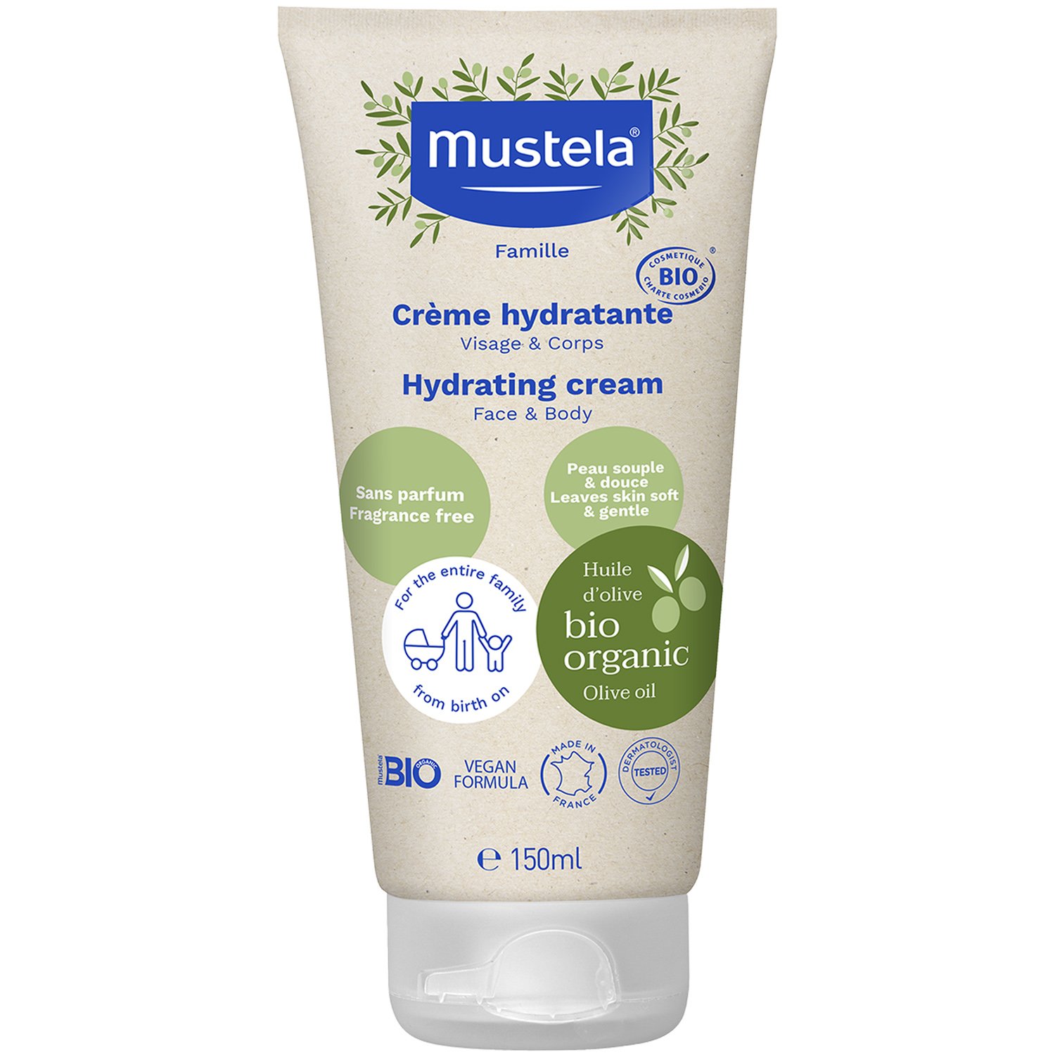 Mustela Bio Organic Hydrating Face & Body Cream Βιολογική Ενυδατική Κρέμα Προσώπου, Σώματος για Όλη την Οικογένεια 150ml