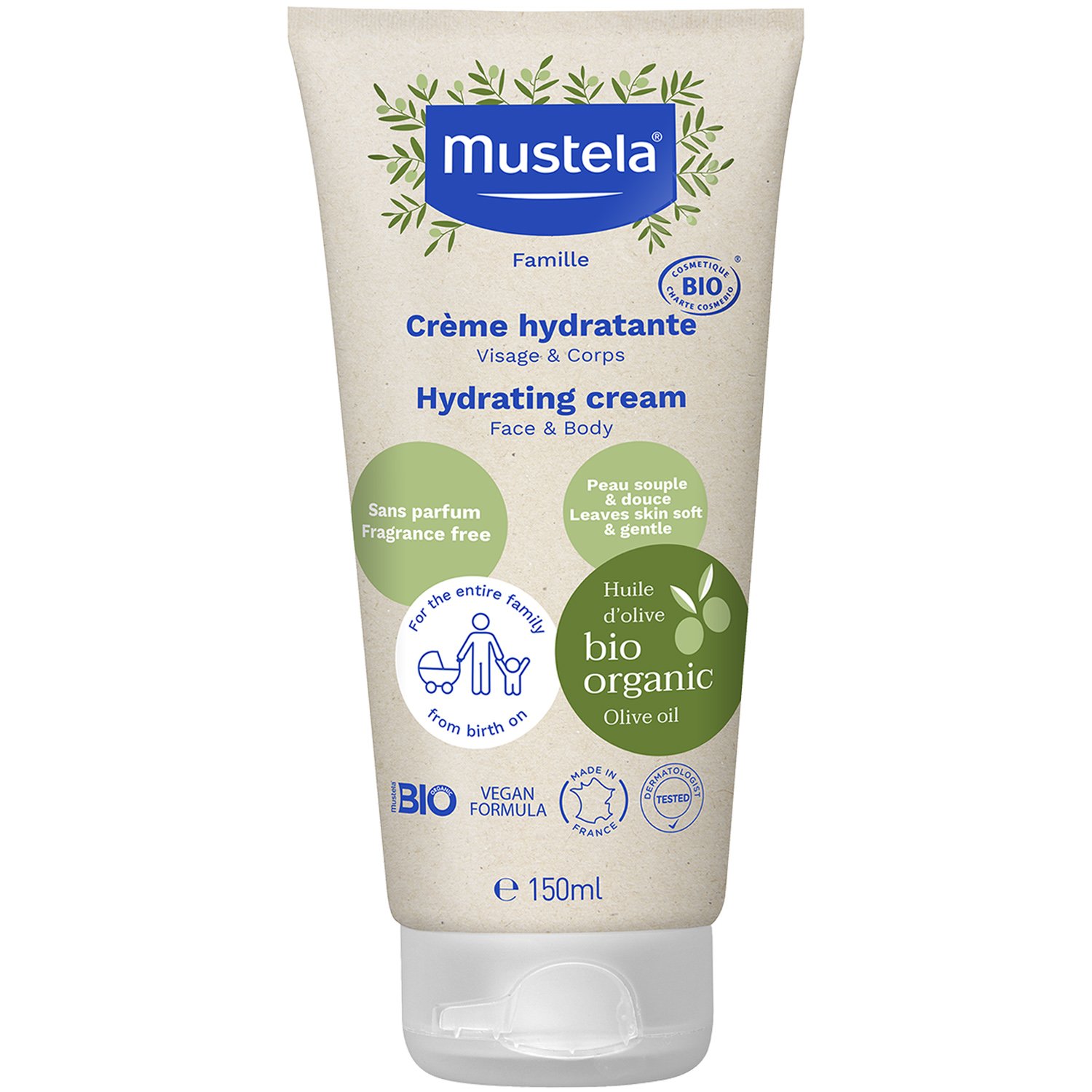 Mustela Bio Organic Hydrating Face & Body Cream Βιολογική Ενυδατική Κρέμα Προσώπου, Σώματος για Όλη την Οικογένεια 150ml