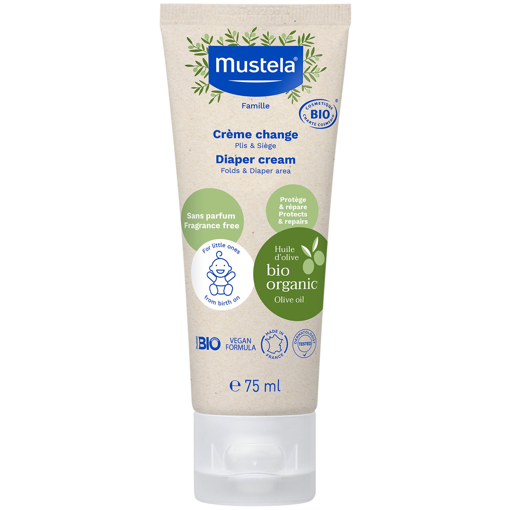 Mustela Mustela Bio Organic Diaper Cream Βιολογική & Ενυδατική Κρέμα Αλλαγής Πάνας που Καταπραΰνει το Δέρμα & Μειώνει την Ερυθρότητα 75ml
