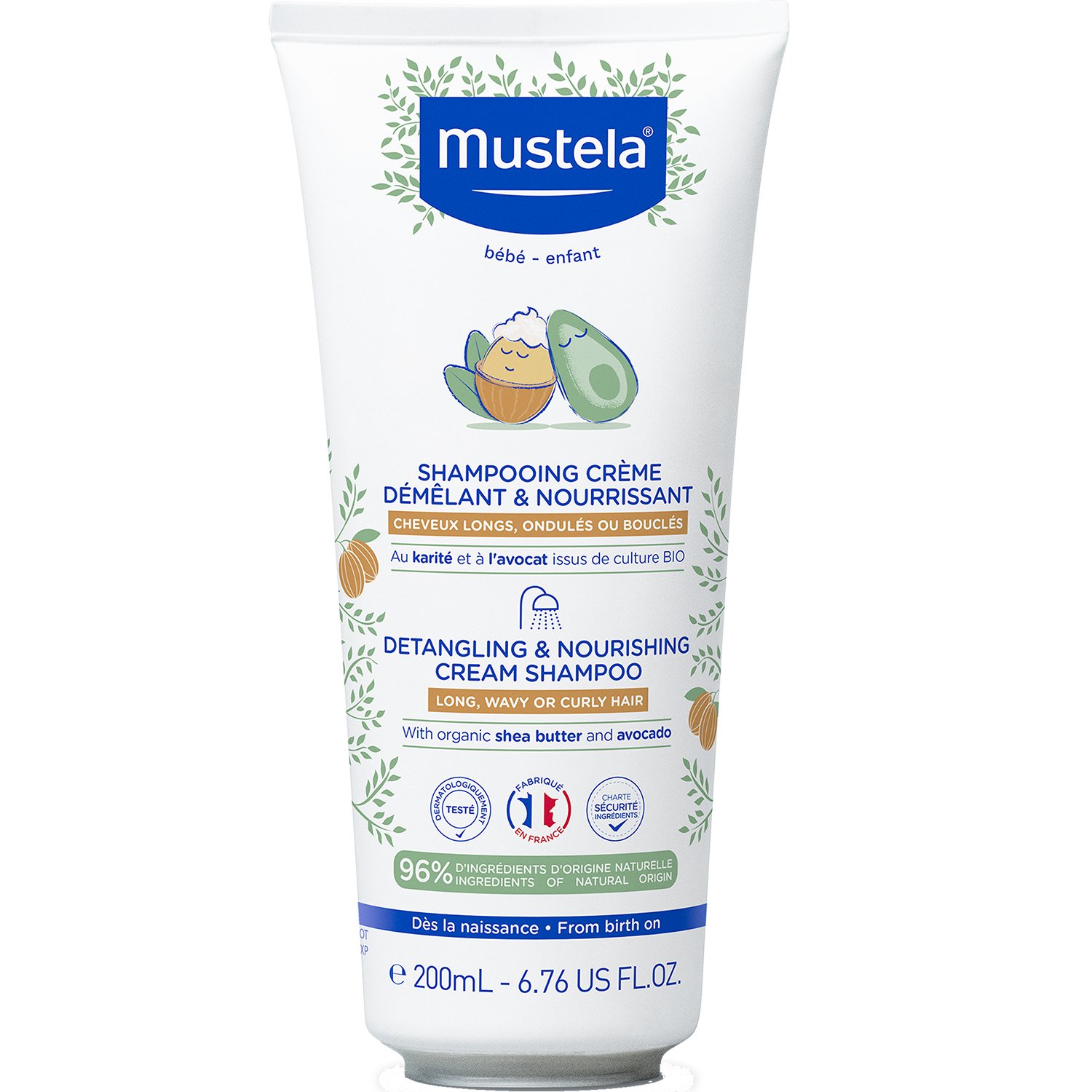 Mustela Detangling & Nourishing Cream Shampoo Απαλό Κρεμώδες Βρεφικό Σαμπουάν για Μακριά, Κυματιστά ή Σγουρά Μαλλιά 200ml