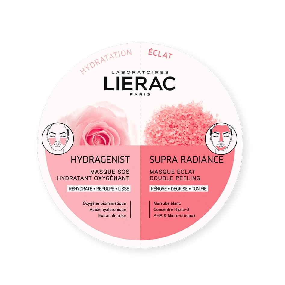 Lierac Duo Masks Hydragenist Masque SOS Hydratant Oxygenant & Supra Radiance Masque Eclat Double Peeling 2x6ml