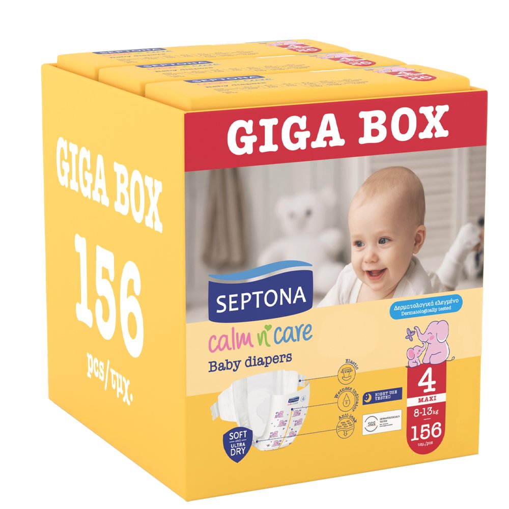 Septona Calm n' Care Baby Diapers Giga Box Maxi No4 (8-13kg) 156 Τεμάχια (3x52 Τεμάχια)