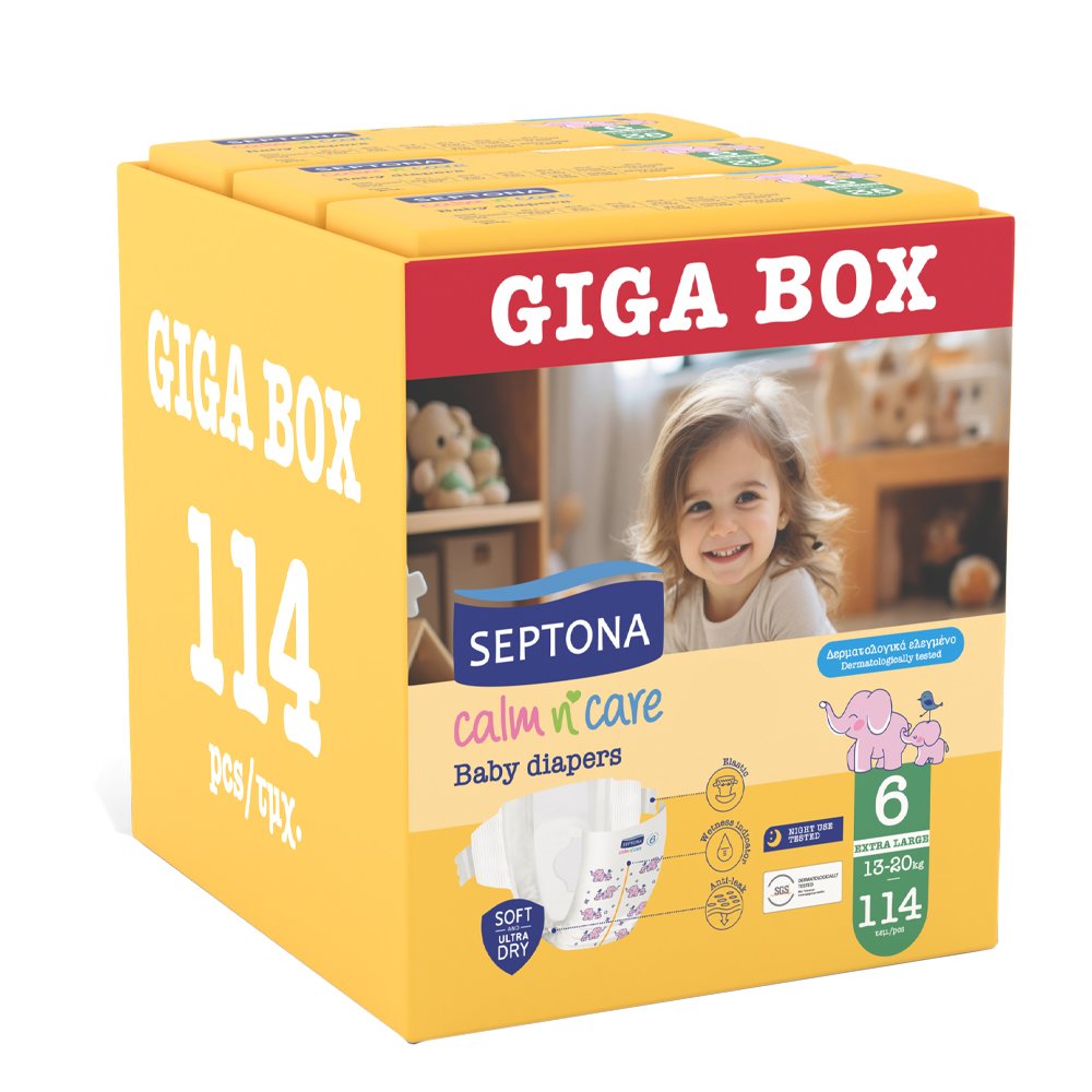 Septona Calm n' Care Baby Diapers Giga Box Extra Large No6 (13-20kg) 114 Τεμάχια (3x38 Τεμάχια)